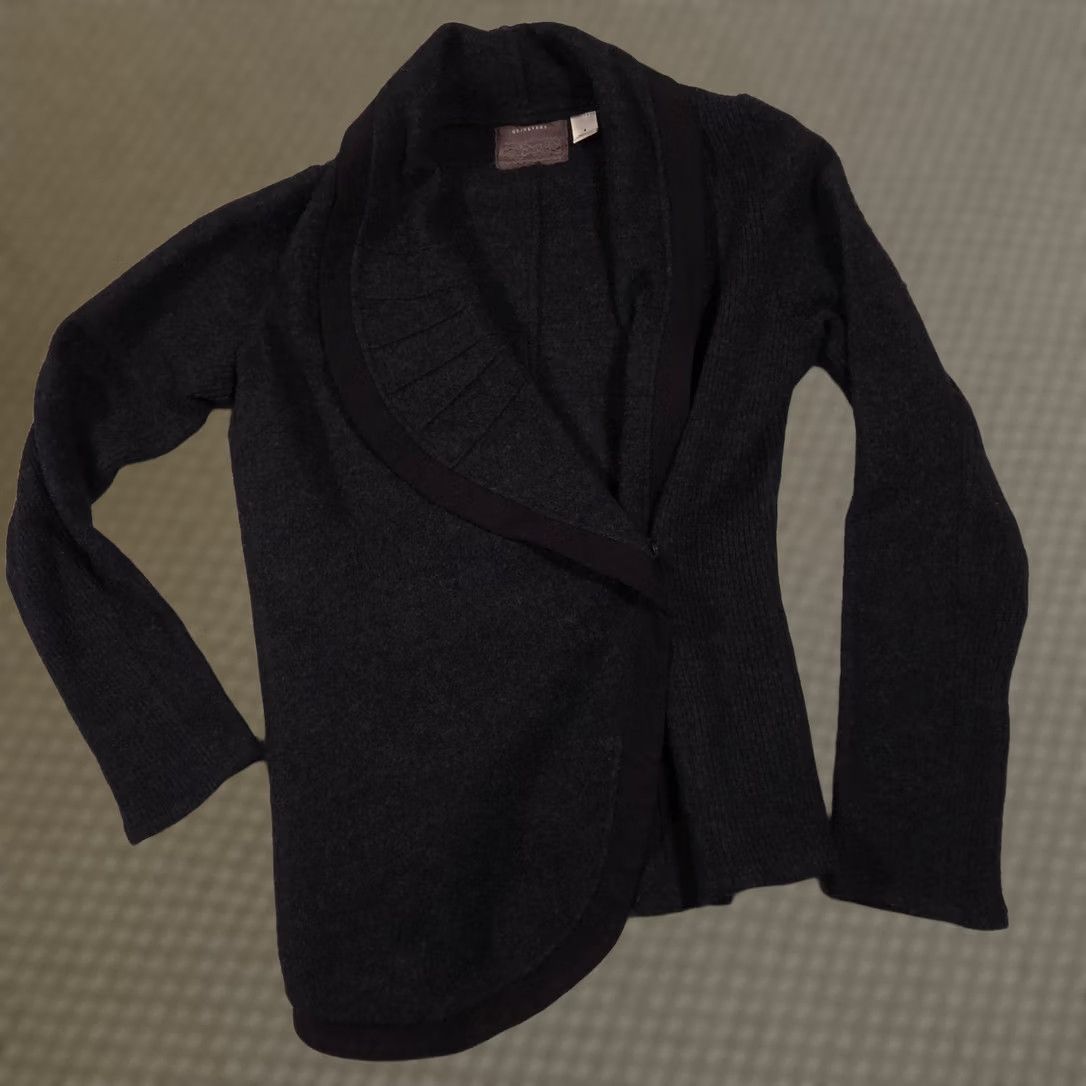 Vintage Guinevere Cardigan Sweater Womens S Gray Open Front Pleated Knit Collar Knit Style Tight-Knit V-Neck Casual Winter Size S / US 4 / IT 40 - 1 Thumbnail