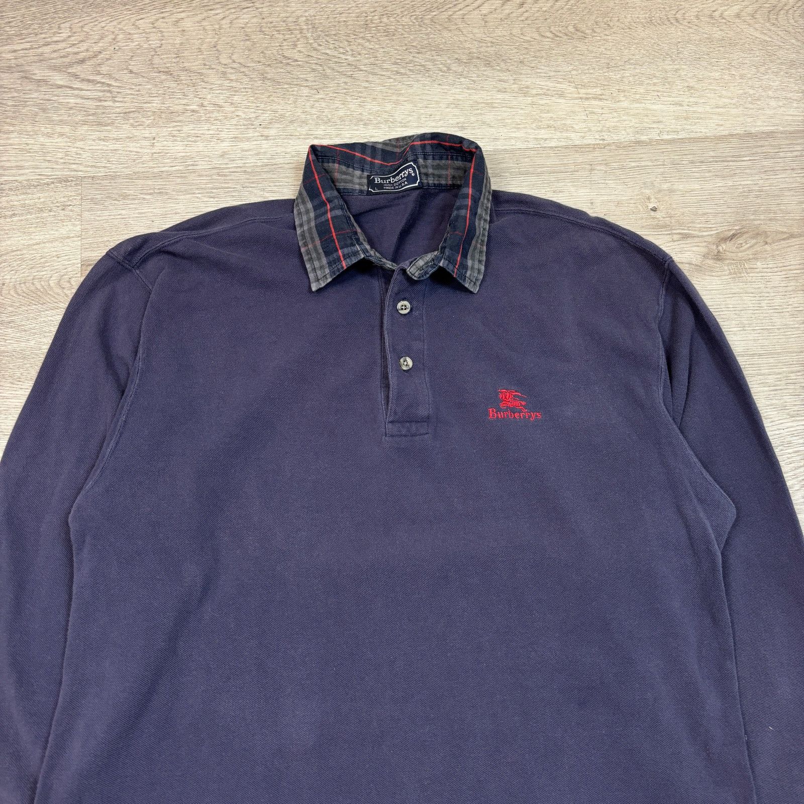 Burberry × Vintage VTG Burberrys Nova Check Rugby LS Polo Shirt Men's Large Size US L / EU 52-54 / 3 - 2 Thumbnail
