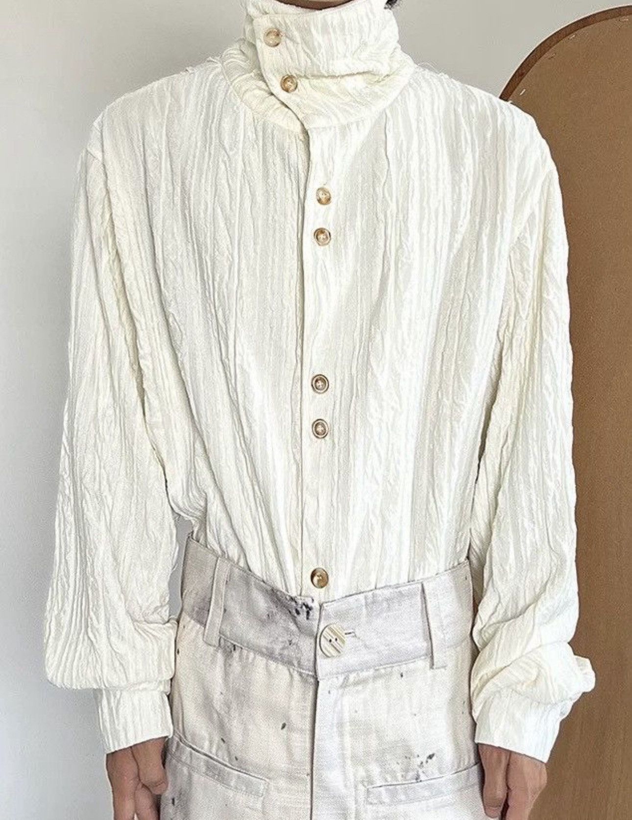 Japanese Brand × Vintage Retro vintage high neck crinkle button up shirt Size US M / EU 48-50 / 2 - 1 Thumbnail