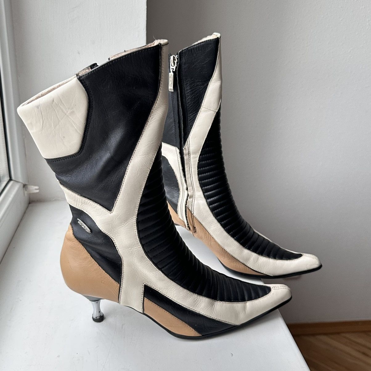 New Rock 25x Cyber Moto Leather Boots Kitten Heels Prada Miu Miu Vibe Size US 9 / IT 39 - 3 Thumbnail