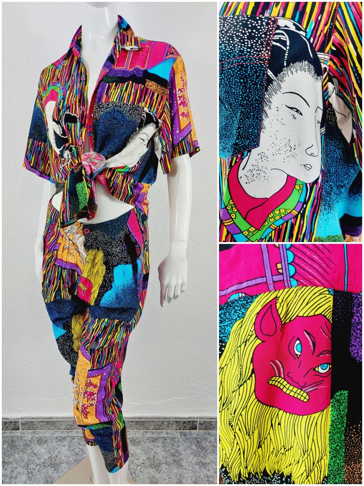 Marithe + Francois Girbaud Marithe + Francois Girbaud Dragon Tiger Boho Shirt Pants Set Size M / US 6-8 / IT 42-44 - 1 Thumbnail