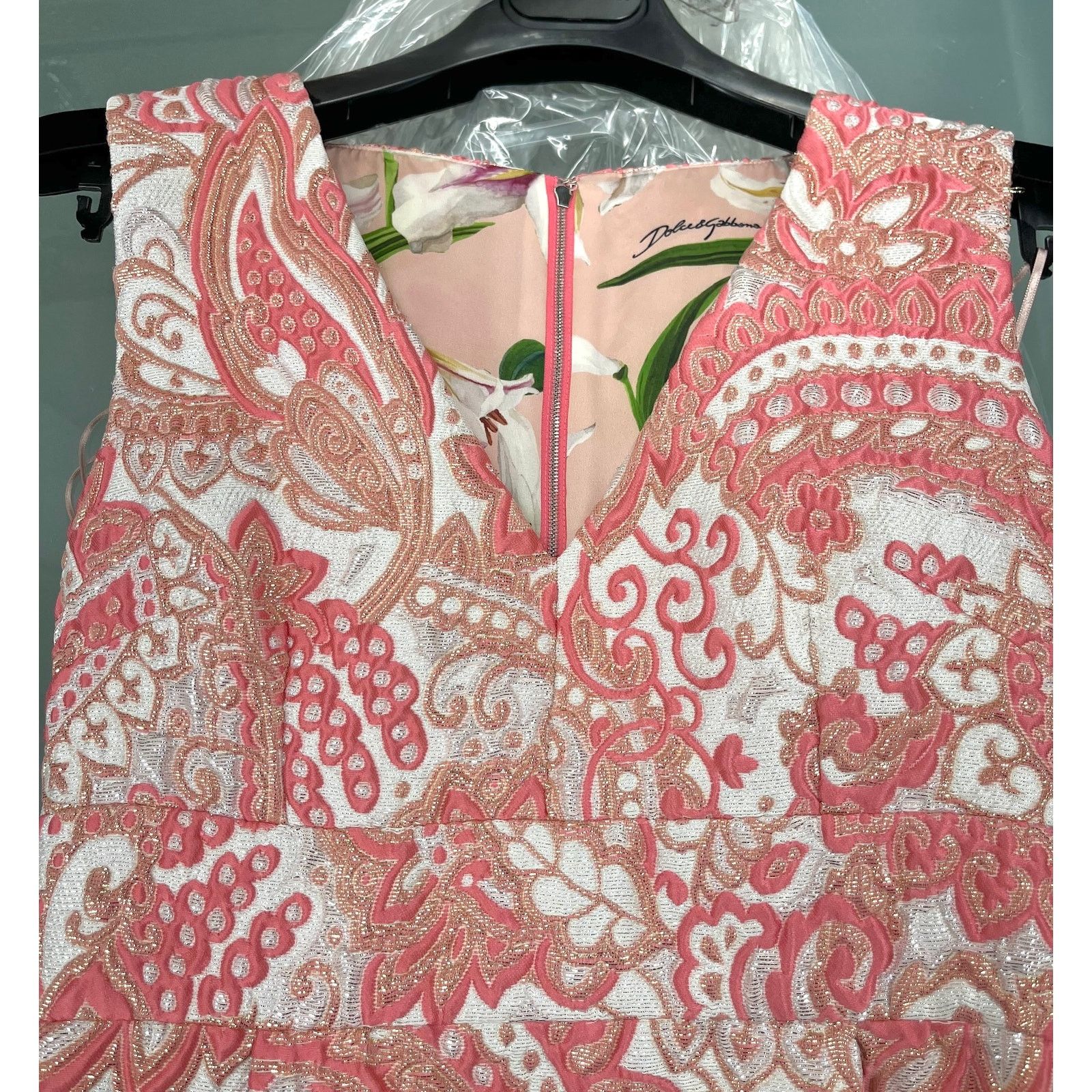 Dolce & Gabbana Dolce & Gabbana Pink Floral Jacquard Pleated Mini Dress 40 Size S / US 4 / IT 40 - 11 Thumbnail