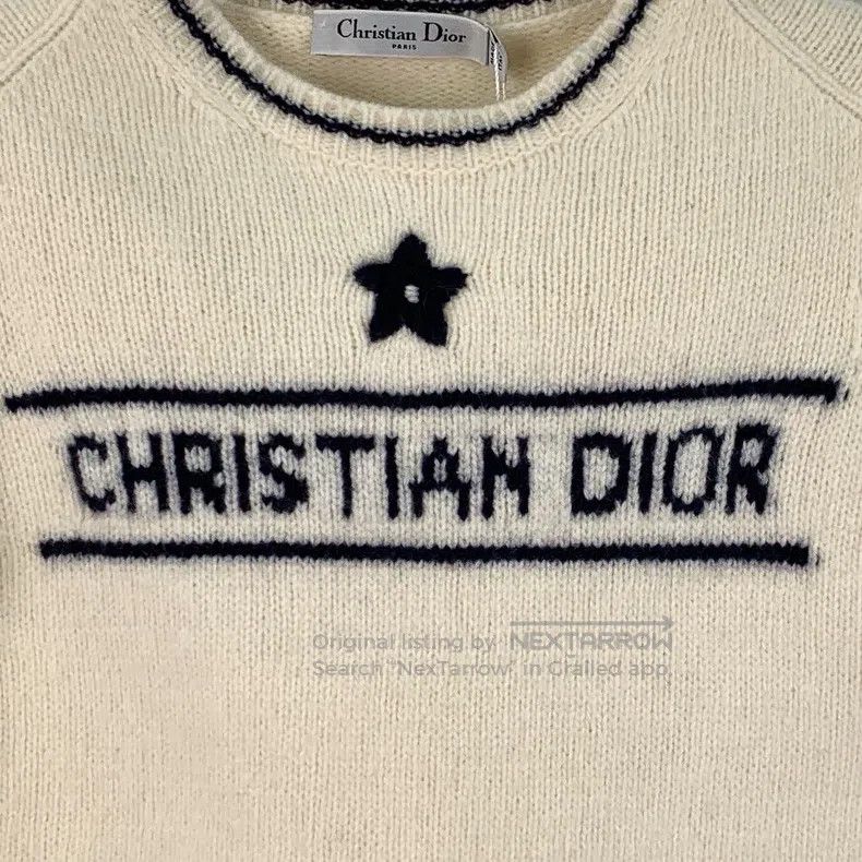 Dior Dior Beige striped letter inlaid wool round-neck short-sle Size XS / US 0-2 / IT 36-38 - 4 Thumbnail