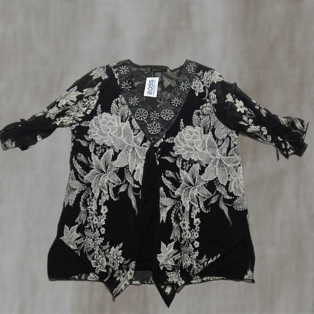 Vintage Appointments Shirt 2XL Black Floral 3/4 Sleeve Blouse Womens Size XXL / US 16-18 / IT 52-54 - 1 Thumbnail