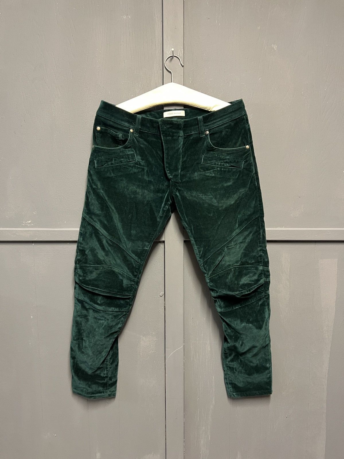 Balmain Balmain forest green velour biker pantalon Size US 32 / EU 48 - 1 Thumbnail