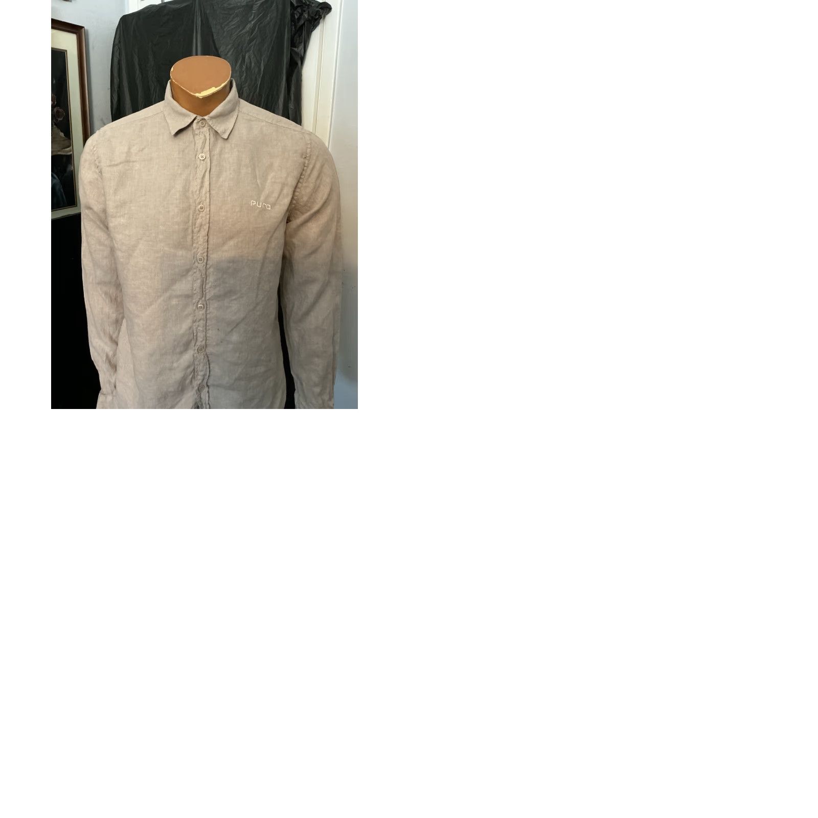 Vintage Puro Shirt Mens Taupe 100% Linen Button-Front L/S Embroidered Shirt M Sz. M Size US M / EU 48-50 / 2 - 9 Thumbnail