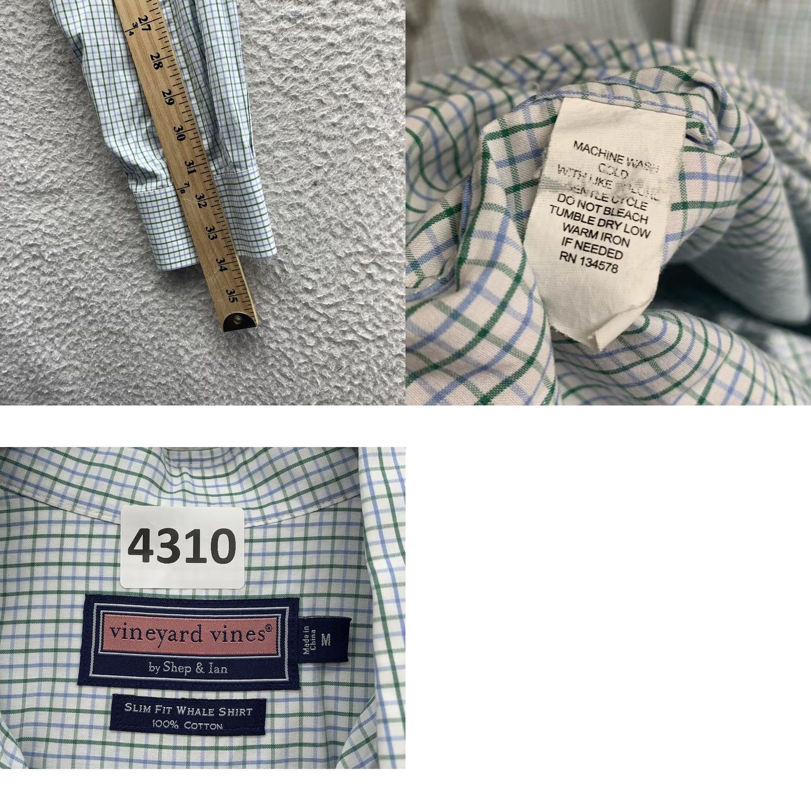 Vineyard Vines Vineyard Vines Shirt Slim Fit Whale Tattersall Green Blue White Mens Medium M Size US M / EU 48-50 / 2 - 8 Thumbnail