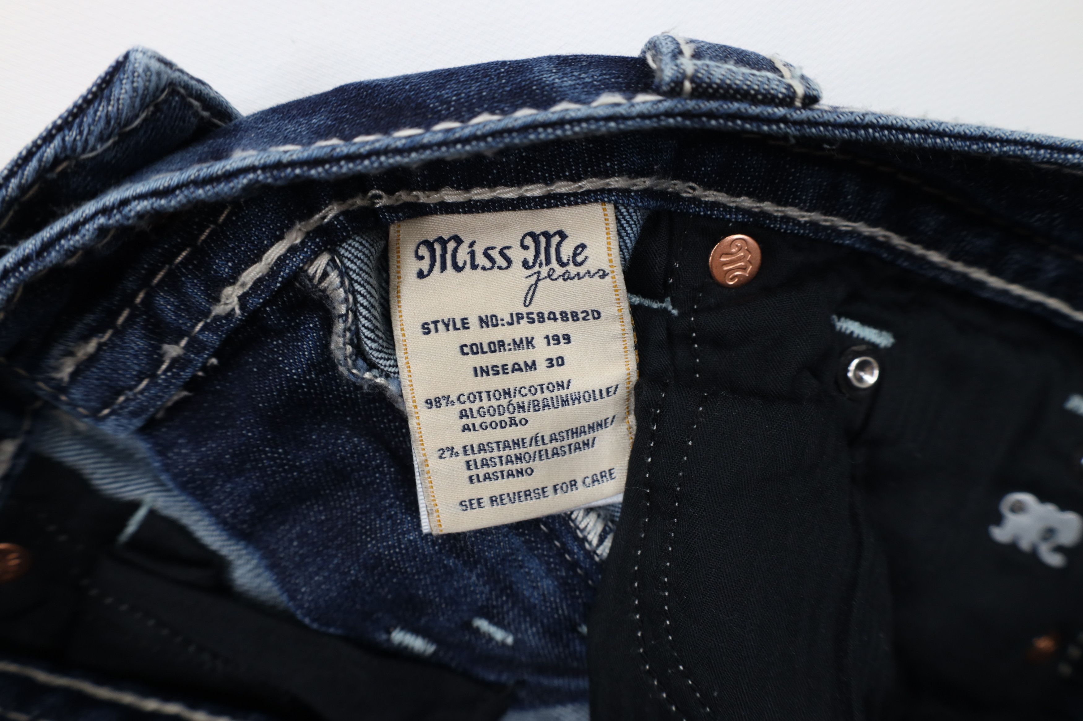 Miss Me Miss Me Cross Wings Jeweled Stretch Bootcut Denim Jeans Size 29" - 10 Thumbnail