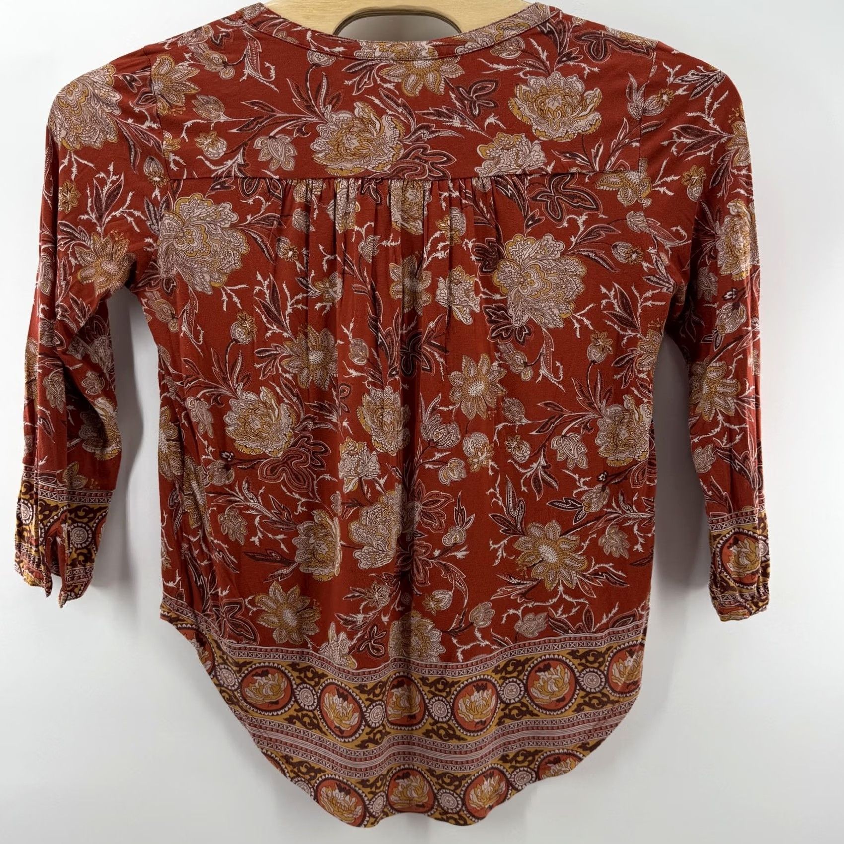 Lucky Brand Lucky Brand Shirt Blouse Medium Floral Boho Tunic 3/4 Sleeve Henley Button Womens Fall Multicolor Size M / US 6-8 / IT 42-44 - 4 Thumbnail