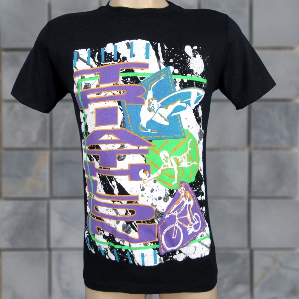 Vintage VINTAGE TRIATHLON T-Shirt XS Men Black 80s 90s Cartoon Surf Bicycle Single Stitch Volleyball Shirt Size US XS / EU 42 / 0 - 1 Thumbnail