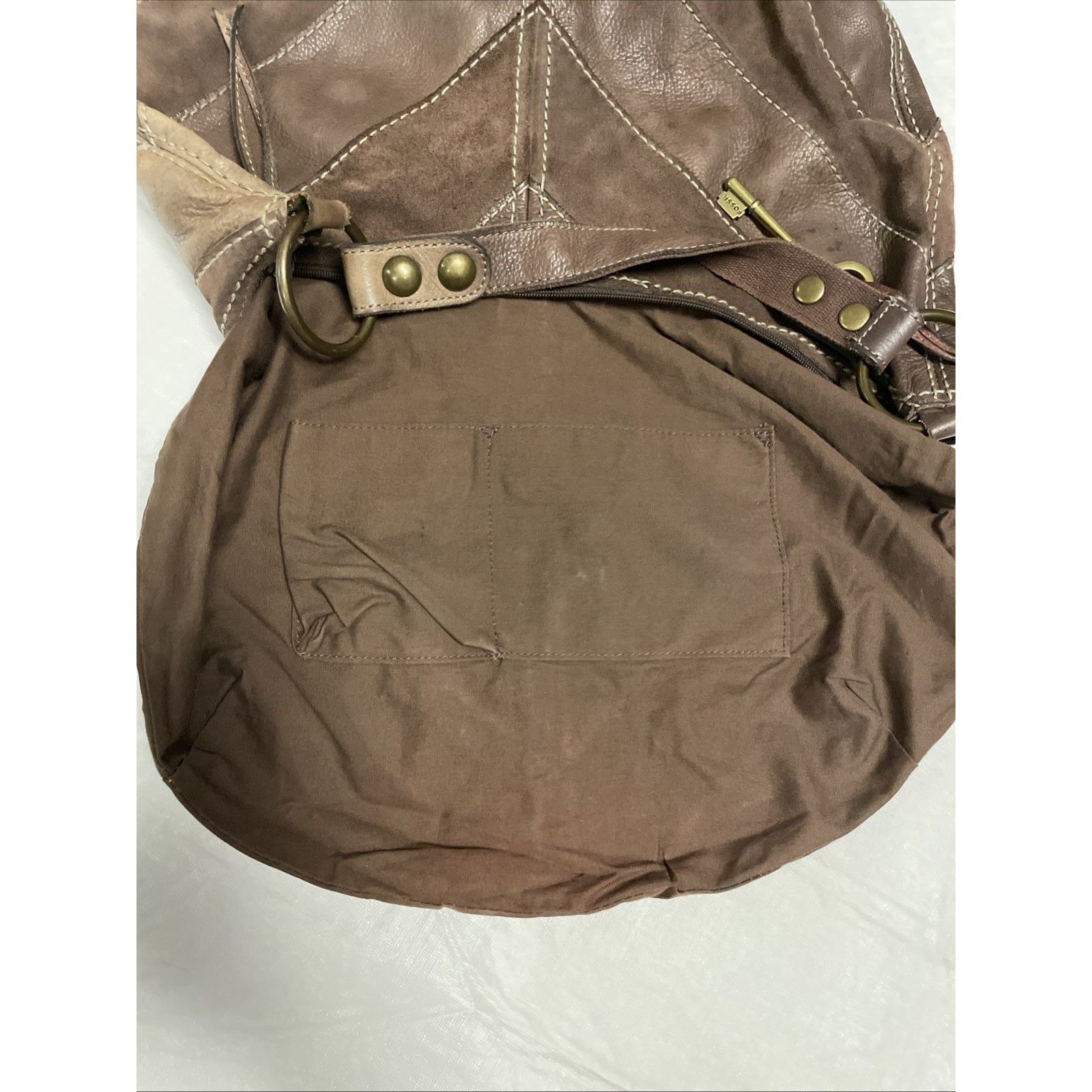 Fossil Fossil Vintage Brown Patchwork Leather Suede Shoulder Bag Size ONE SIZE - 7 Thumbnail