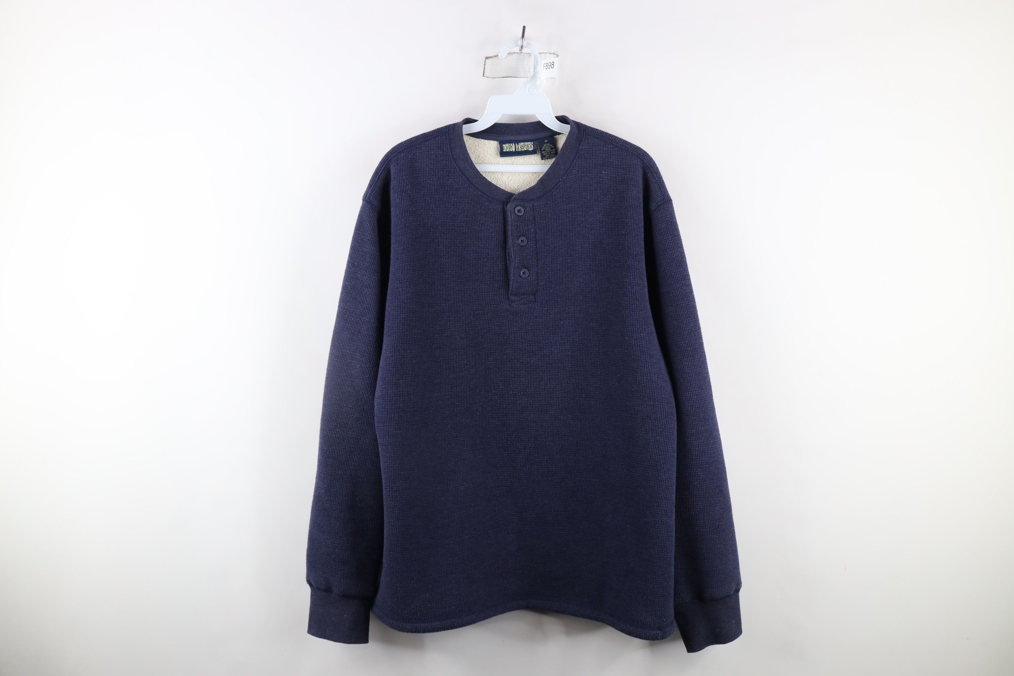 Vintage Vintage 90s Lined Thermal Waffle Knit Henley Sweatshirt Size US M / EU 48-50 / 2 - 1 Thumbnail