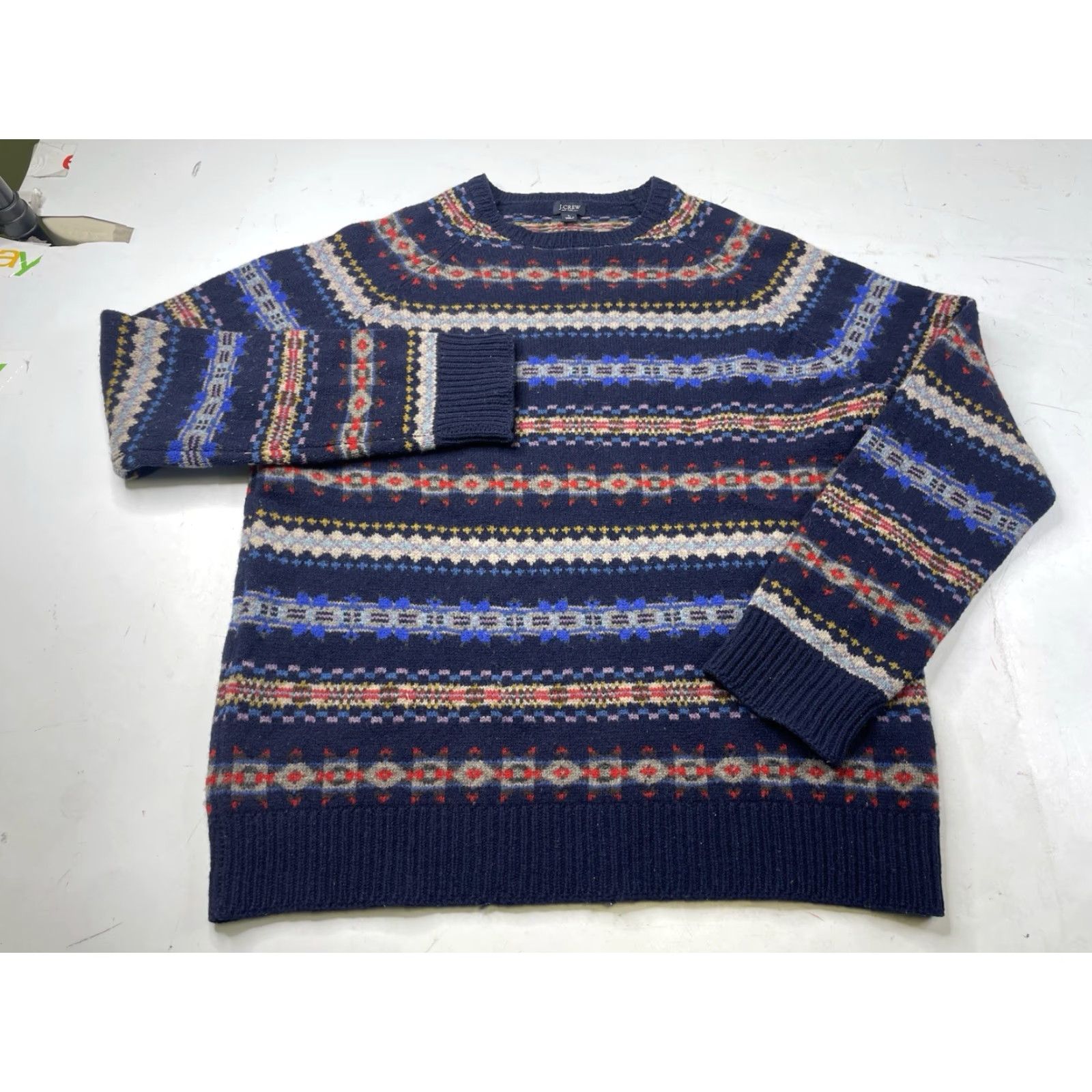 J.Crew J. Crew Men’s Navy Fair Isle Wool Knit Sweater Pullover L Casual Holiday Outdoor All Seasons Crew Neck Size US L / EU 52-54 / 3 - 2 Thumbnail