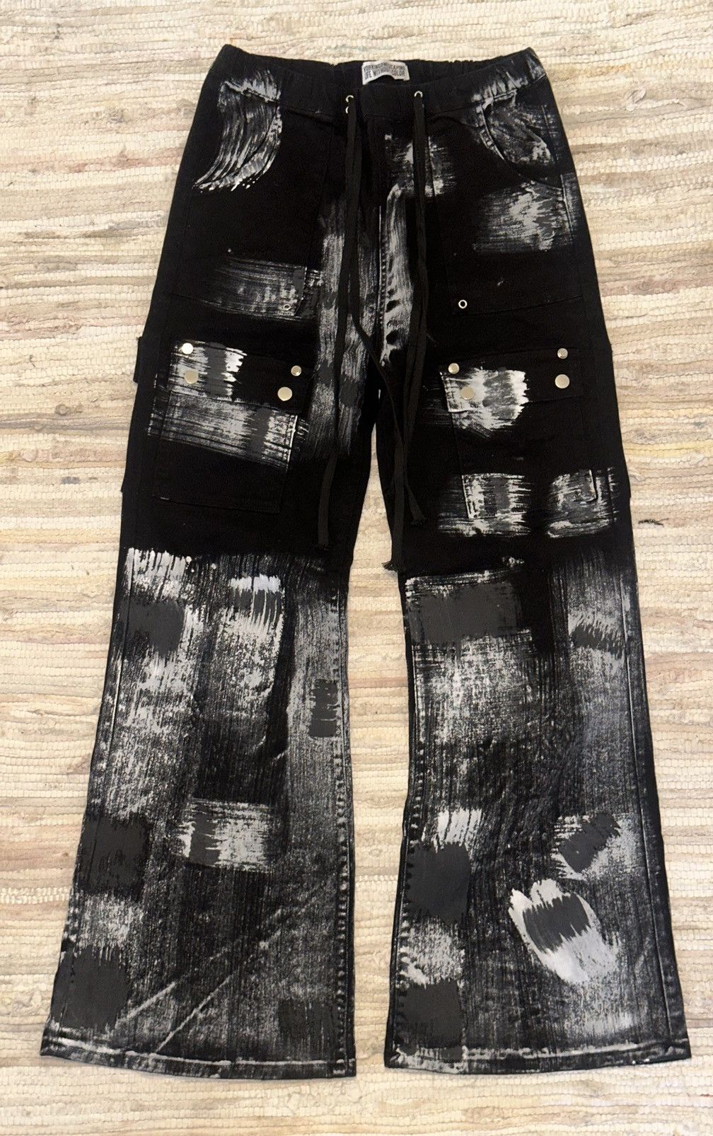 image of Working On Escaping Black Hand Painted Cargo Pants 34X32, Men's