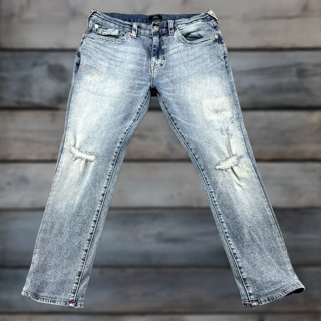 True Religion True Religion Ricky Jeans Mens 34x29 Blue Distressed Relaxed Straight Denim 5-Pocket Design Size US 34 / EU 50 - 1 Thumbnail