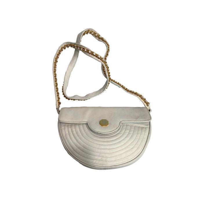 Vintage Vintage White Leather Semi Circle Shoulder Bag Gold Chain Grailed