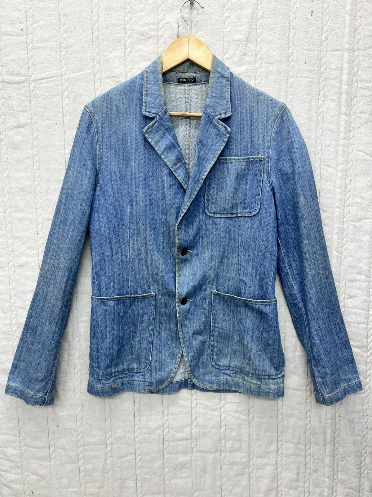 Miu Miu OFFERS🔥MIU MIU BROKEN TWILL DENIM BLAZER JACKET Size US S / EU 44-46 / 1 - 1 Thumbnail
