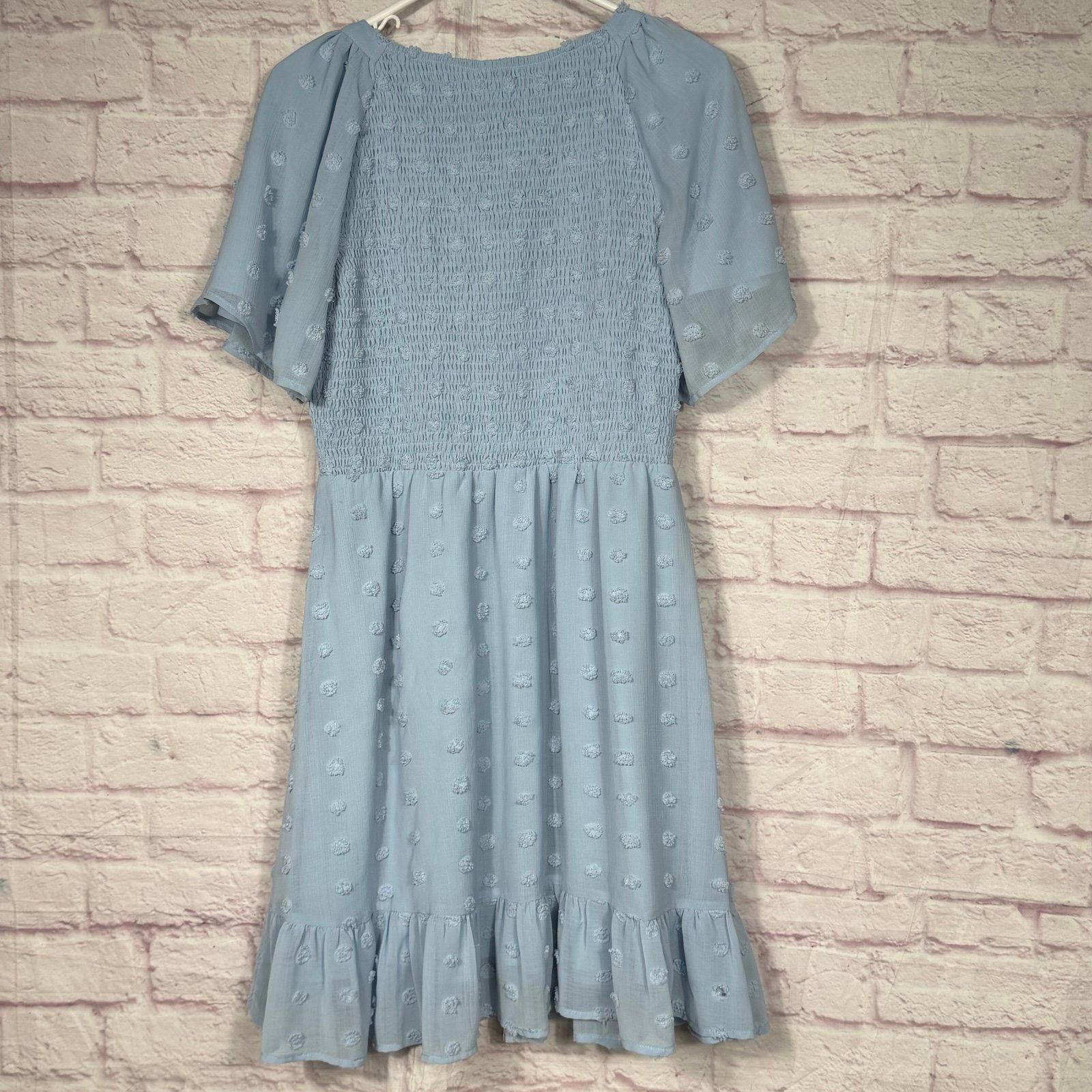 Other Zattcas Large Light Blue Textured Dress with Ruffle Hem Size L / US 10 / IT 46 - 8 Thumbnail