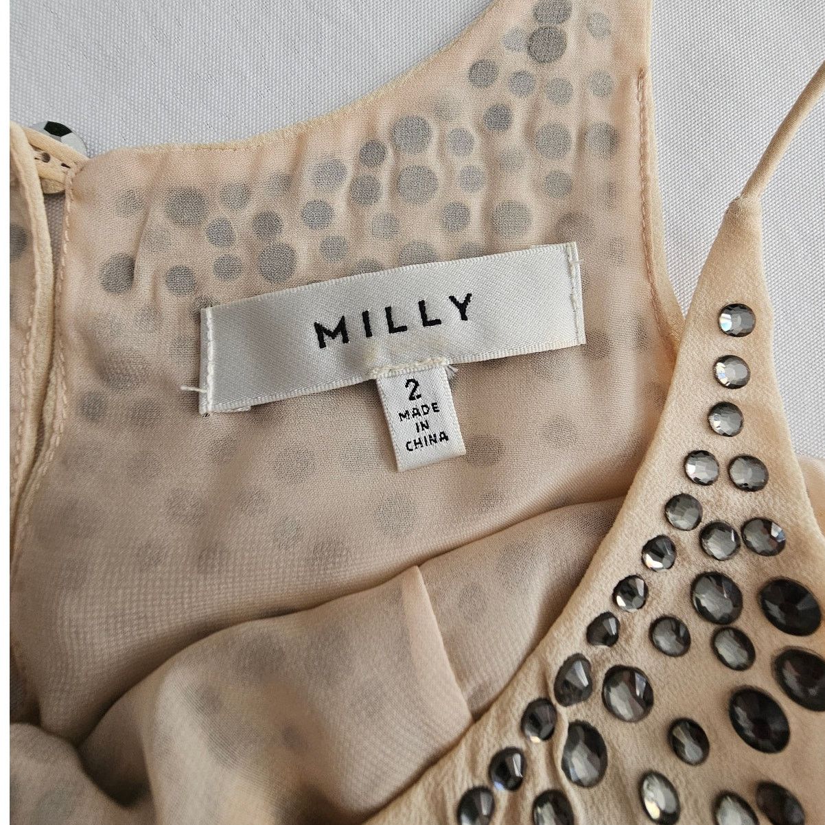 MILLY MILLY Tan Embellished Silk Chiffon Cami Tank Top Blouse 2 Size XS / US 0-2 / IT 36-38 - 10 Thumbnail