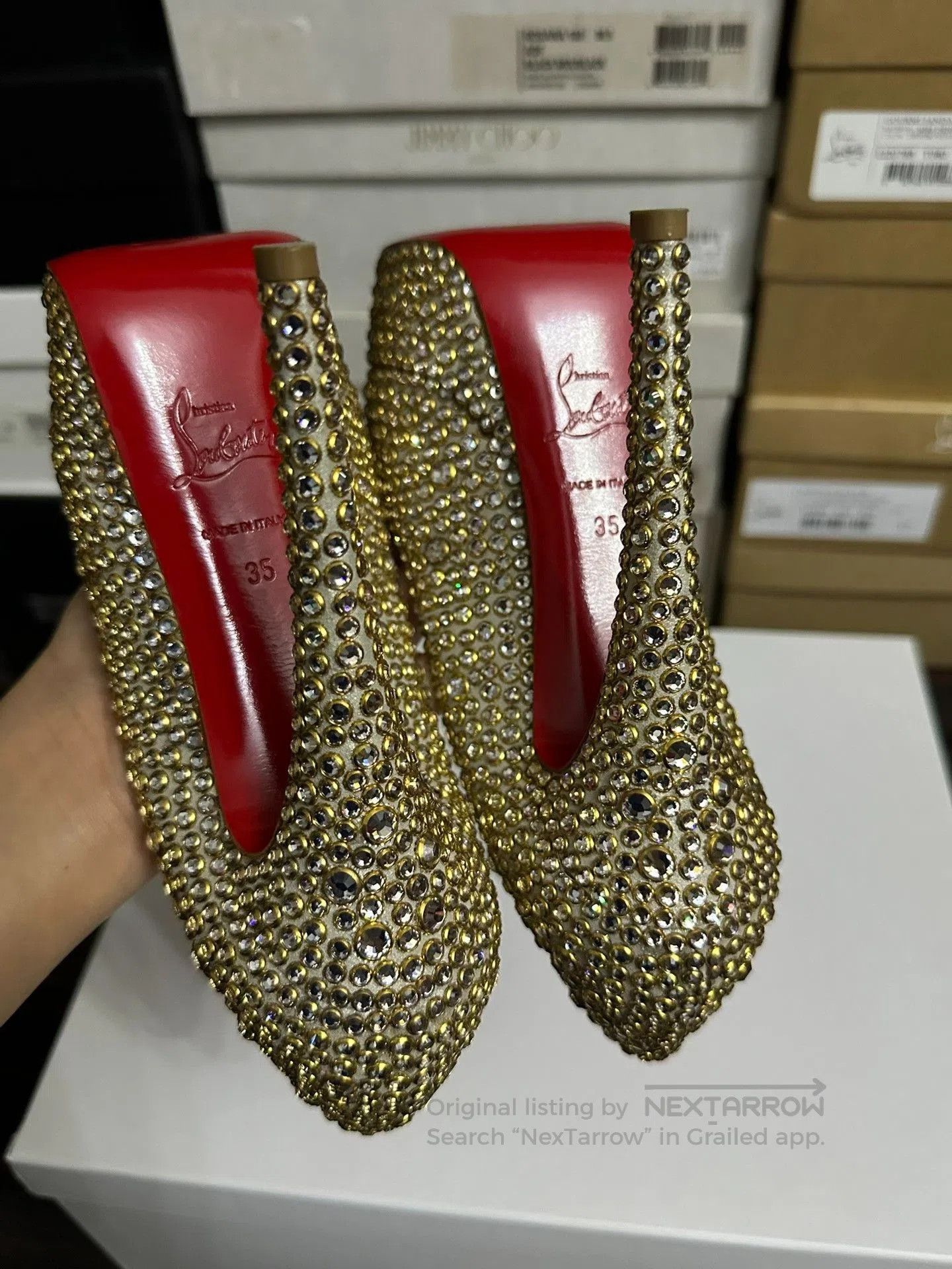 Christian Louboutin Christian Louboutin Gold Crystal Heels. Size US 4 / IT 34 - 6 Thumbnail
