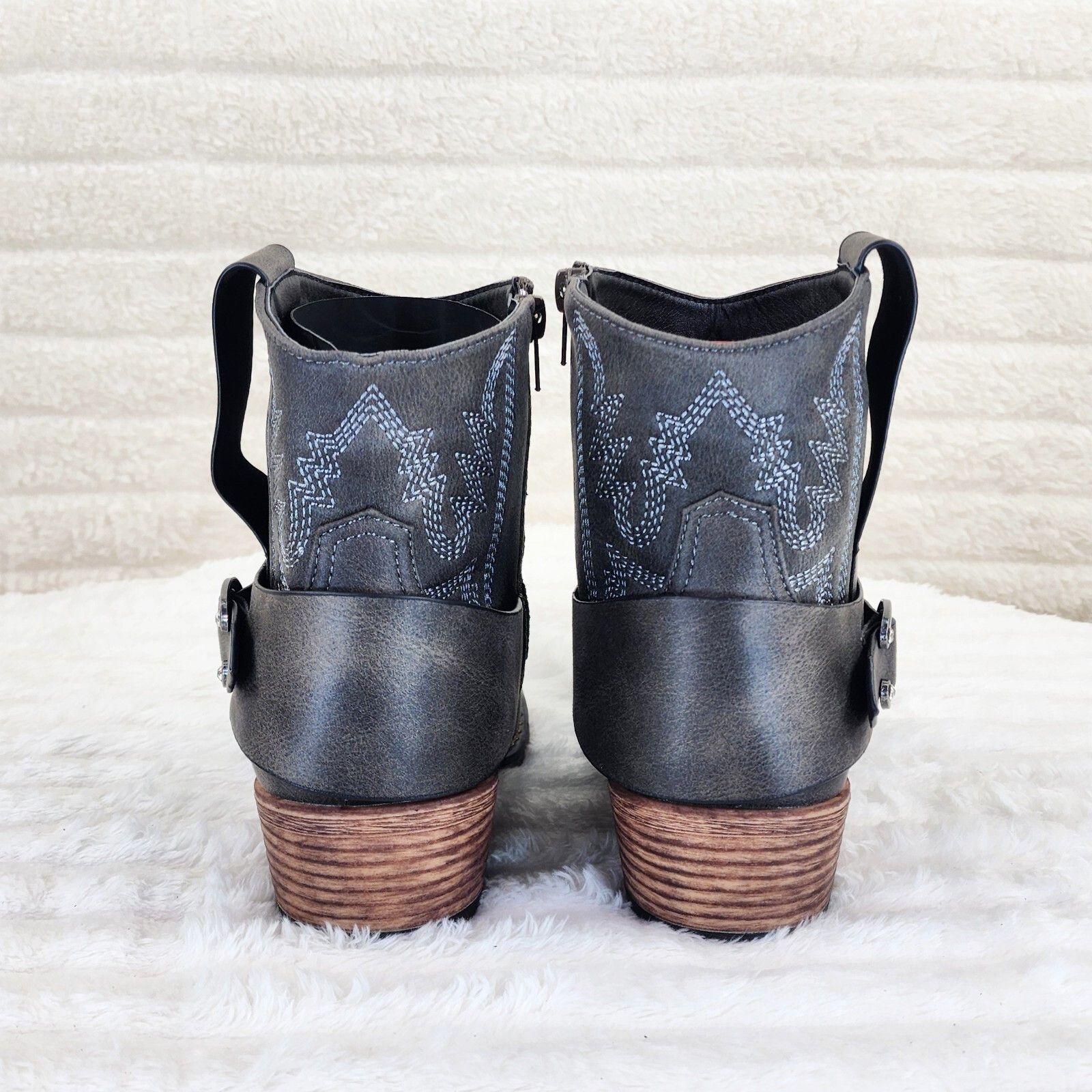 Other Wild West Black Distressed Western Cowgirl Pull On Ankle Boo Size US 8.5 / IT 38.5 - 5 Thumbnail