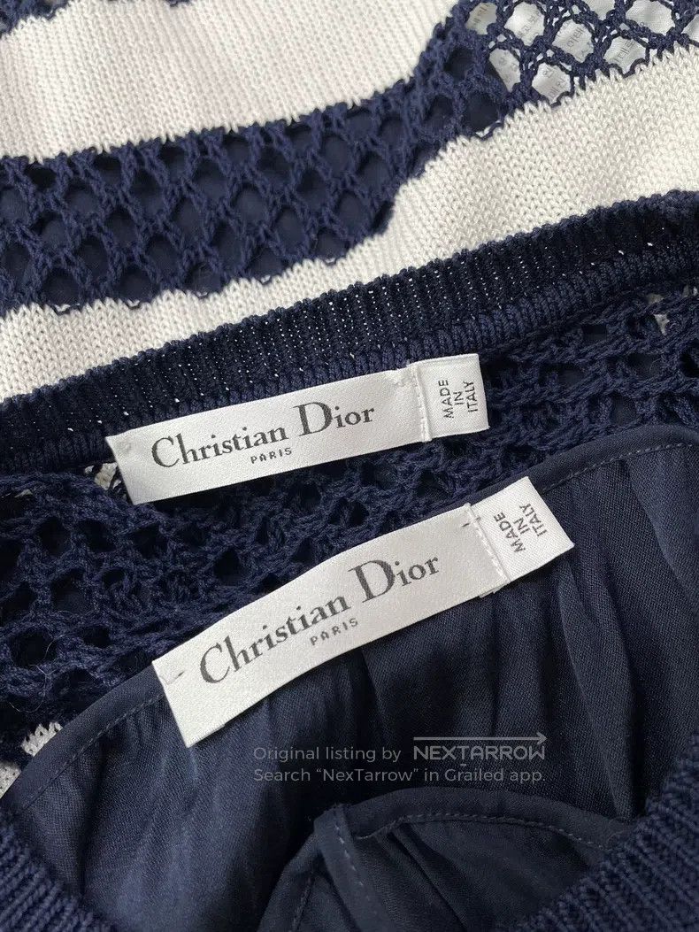Dior Dior Blue and white hollow knitted striped two-piece long- Size S / US 4 / IT 40 - 3 Thumbnail
