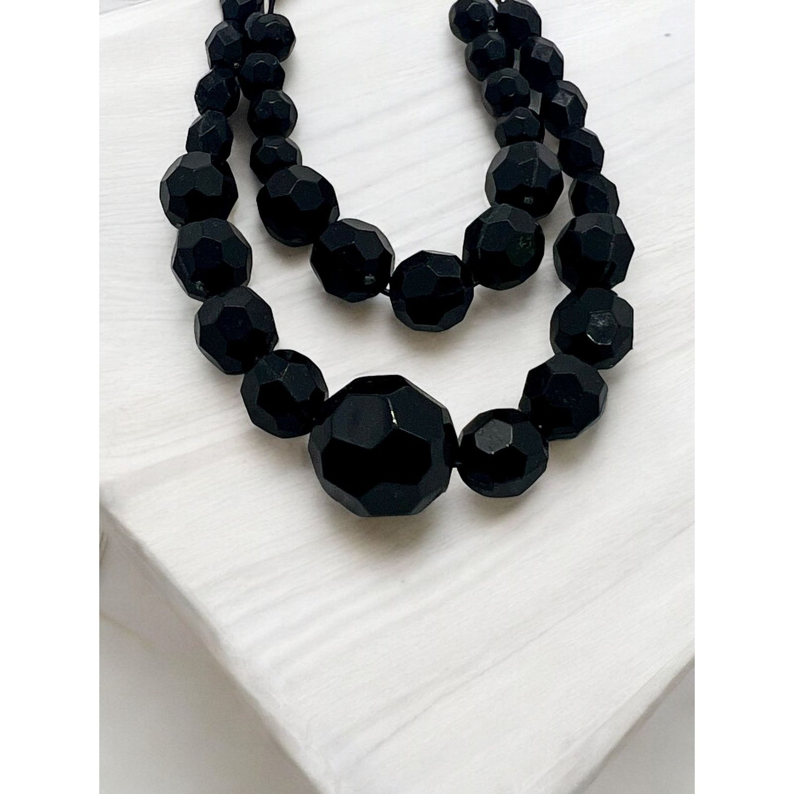 Vintage Silver Tone Jewelry Set-Black Bead Necklace & Drop Earrings Size ONE SIZE - 3 Thumbnail