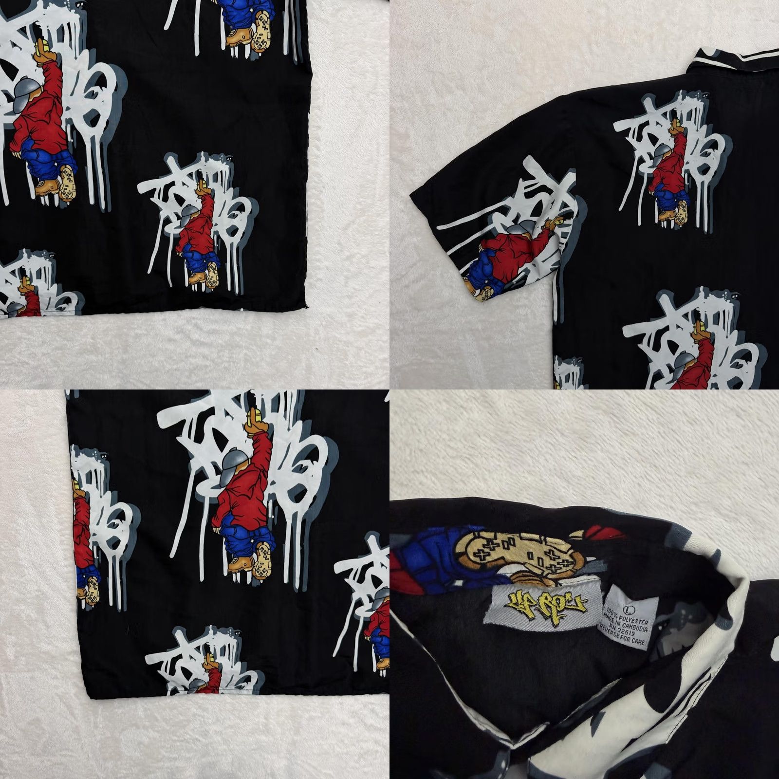 Vintage VINTAGE Up Rok Shirt Mens Large Black Graffiti Graphic Hip Hop Button Up Streetwear Size US L / EU 52-54 / 3 - 9 Thumbnail