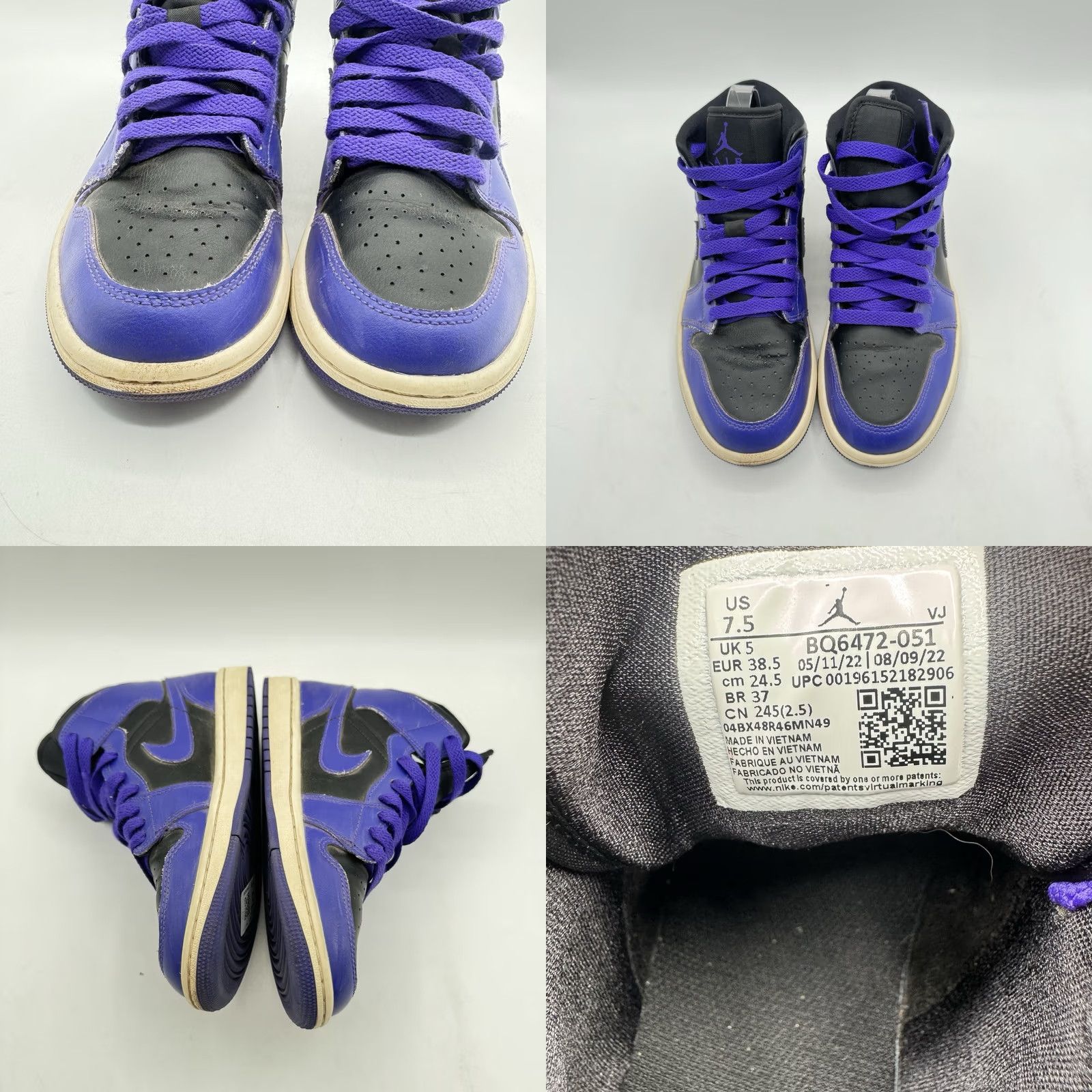Jordan Brand Nike Air Jordan Women’s 7.5 1 Mid Dark Concord Purple Black Sneaker Size US 8 / IT 38 - 8 Thumbnail