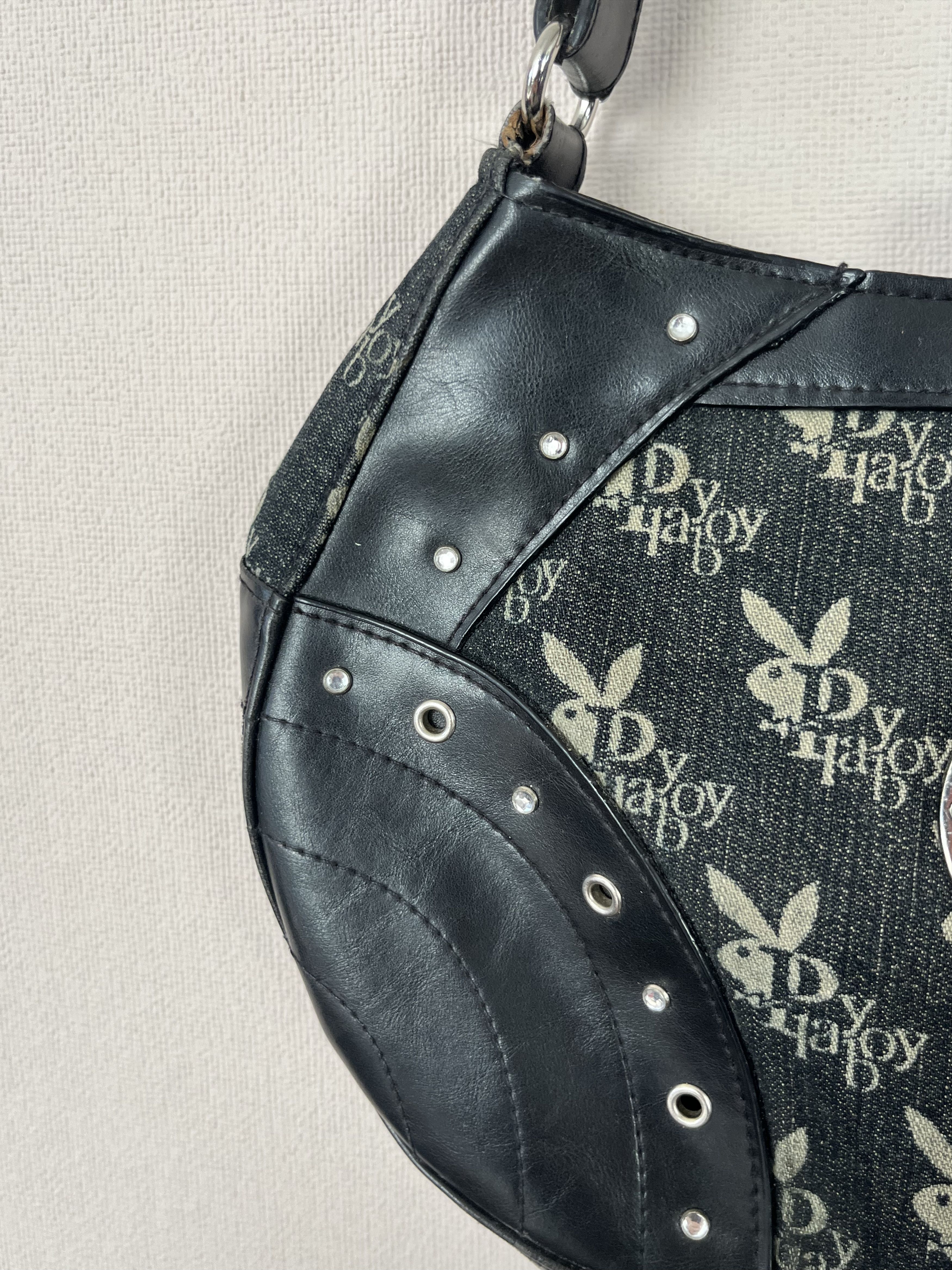 Playboy Playboy Y2K Monogram Shoulder Bag Black Studded Baguette Size ONE SIZE - 4 Thumbnail