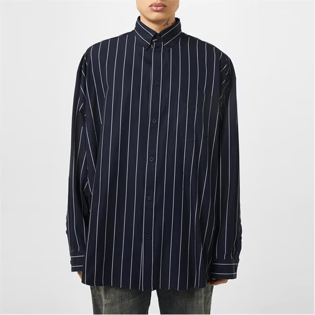 Balenciaga Pinstriped Reverse Logo Shirt Size US XS / EU 42 / 0 - 5 Thumbnail