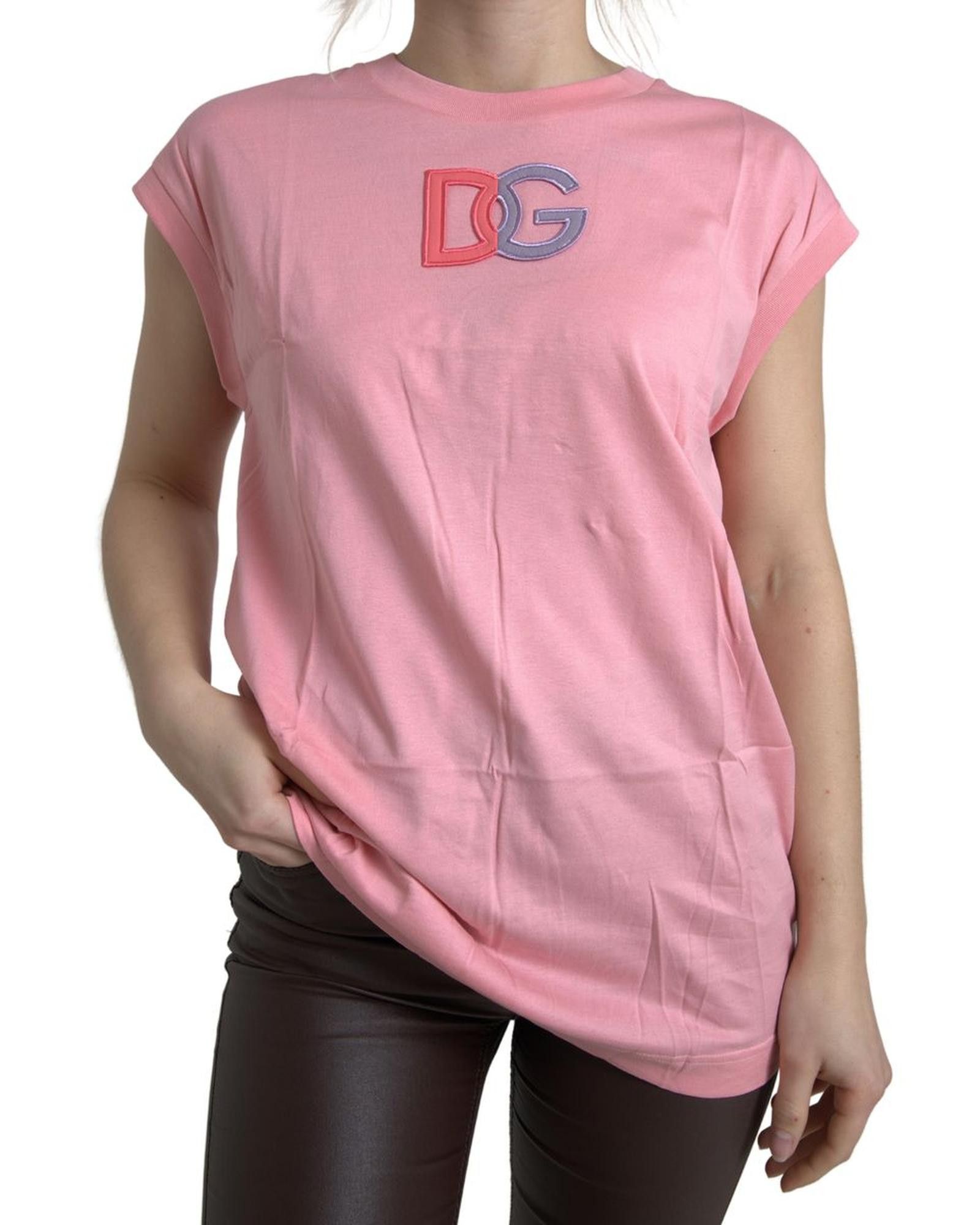 image of Dolce Gabbana Logo Crew Neck Cotton Tank Top in Pink, Women's (Size Small)