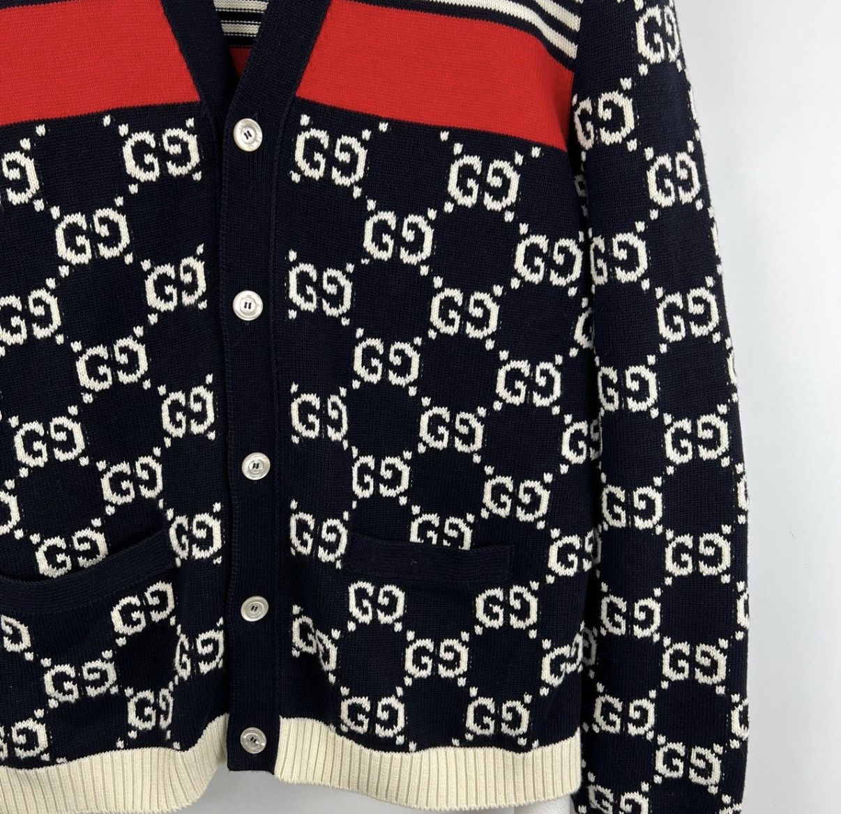 Gucci Gucci/All-Over Print Panel Stripe Knit Cardigan K12 Size L / US 10 / IT 46 - 4 Thumbnail