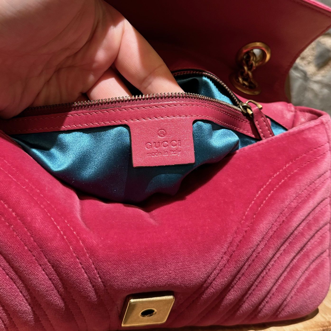 Gucci Gucci Pink Velvet Small Marmont Chain Bag Size ONE SIZE - 14 Thumbnail