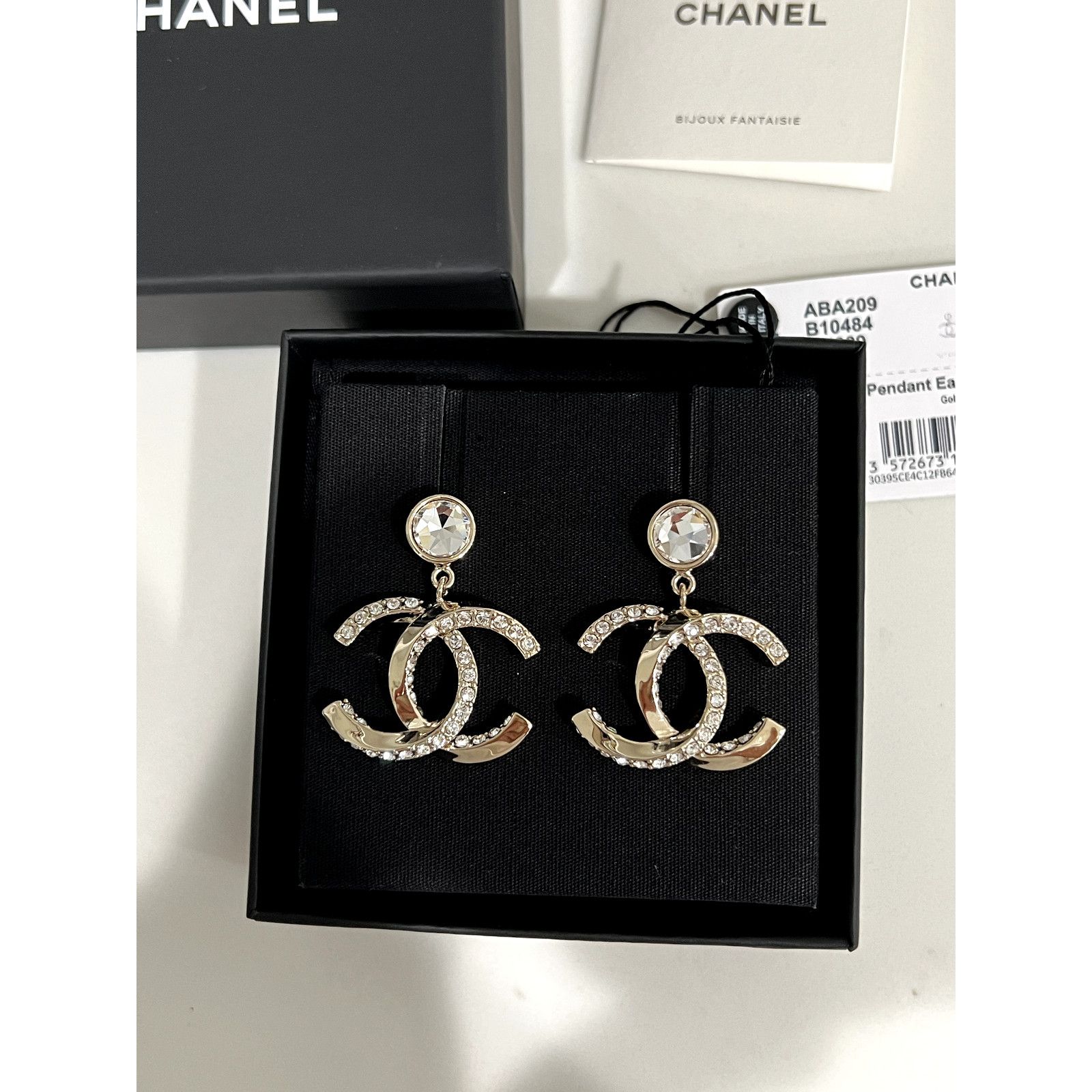 Chanel Chanel Gold Crystal Statement Stud Pendant Drop Earrings Size ONE SIZE - 10 Thumbnail