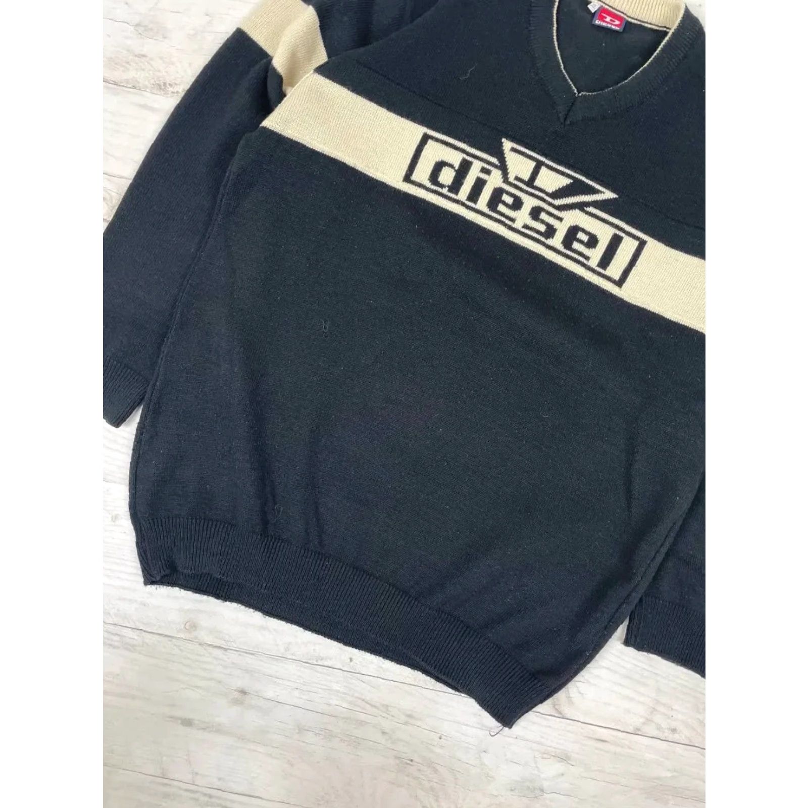 Diesel VINTAGE Diesel Knit Sweater V-Neck Big Logo 90s Men 2XL Black Size US XXL / EU 58 / 5 - 3 Thumbnail