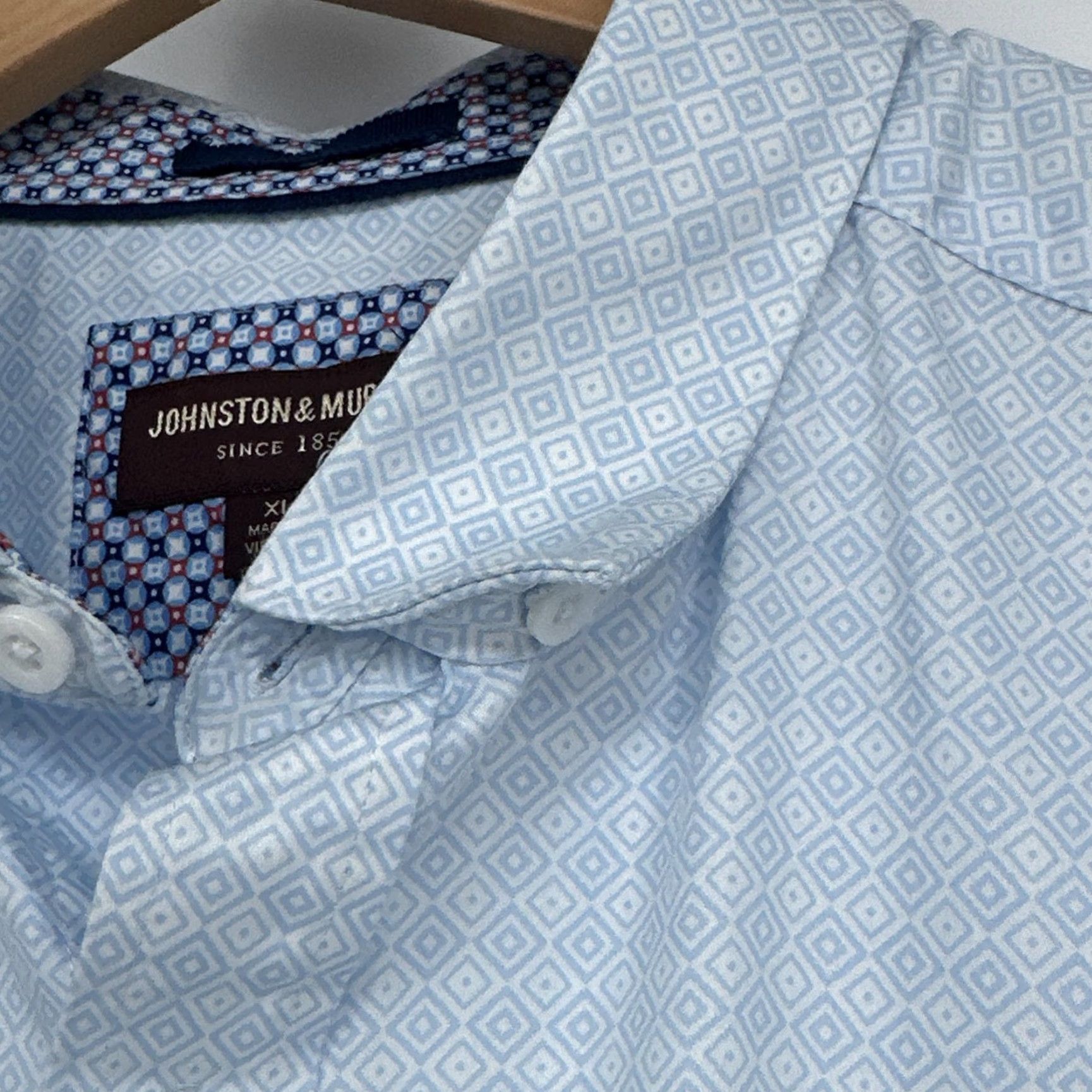 Johnston & Murphy Johnston & Murphy Shirt Adult XL Blue Geometric Cotton Button-Up Pockets Mens Size US XL / EU 56 / 4 - 5 Thumbnail