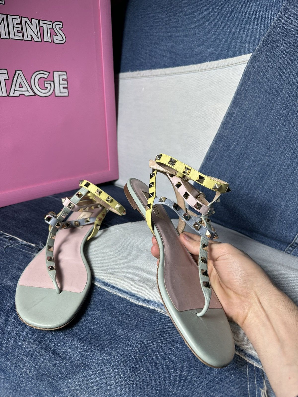 Valentino Valentino Rockstud Leather Ankle Strap Sandals Flat Size US 9.5 / IT 39.5 - 15 Thumbnail