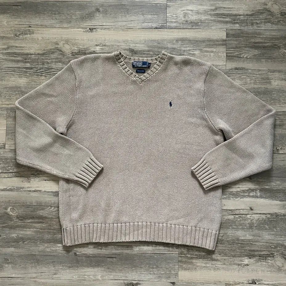 Polo Ralph Lauren Vintage Polo Ralph Lauren Beige V-Neck Knitted Sweater Size US XL / EU 56 / 4 - 1 Thumbnail