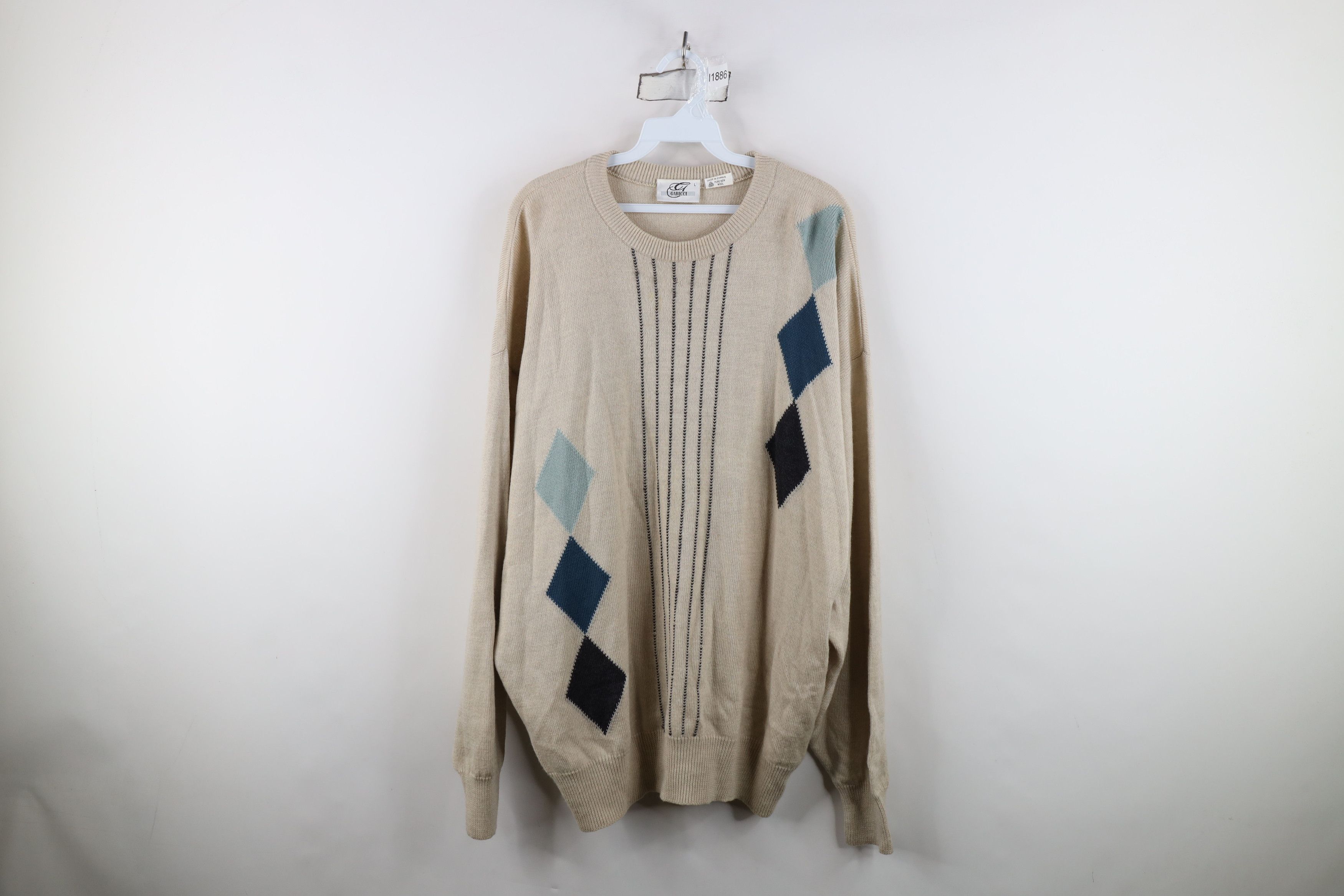 Vintage Vintage 90s Streetwear Argyle Pure New Wool Knit Sweater Size US L / EU 52-54 / 3 - 1 Thumbnail