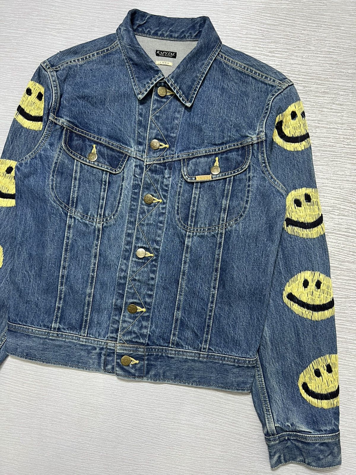Kapital Kapital 14oz Westerner Long Washed Smiley Denim Jacket Size US XXS / EU 40 - 5 Thumbnail