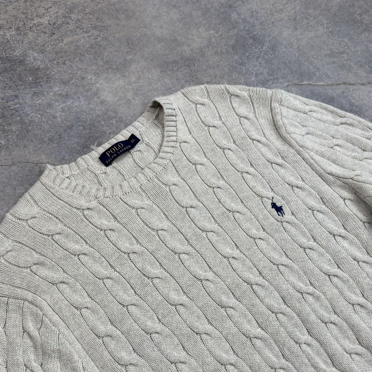 Polo Ralph Lauren POLO RALPH LAUREN GRAY COTTON CABLE KNIT SWEATER Size US XL / EU 56 / 4 - 3 Thumbnail