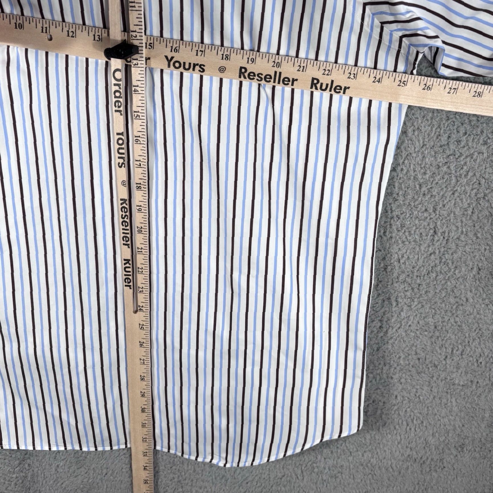 Vintage Skip Gambert Dress Shirt Mens XL White/Brown/Blue Stripe Cotton French Cuff USA Shirt Mens XL White/Brown/Blue Stripe Cotton French Cuff USA Size 46R - 4 Thumbnail