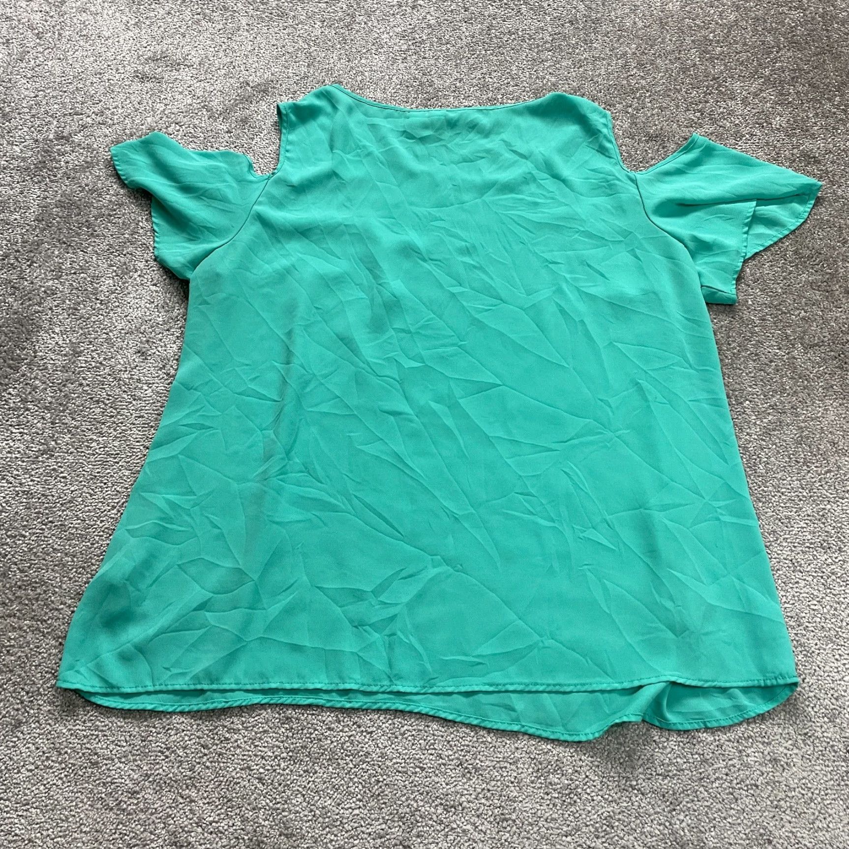 Vintage Tacera Blouse Womens 2XL Green Cold Shoulder Round Neck Short Sleeve Casual Top Size XXL / US 16-18 / IT 52-54 - 2 Thumbnail