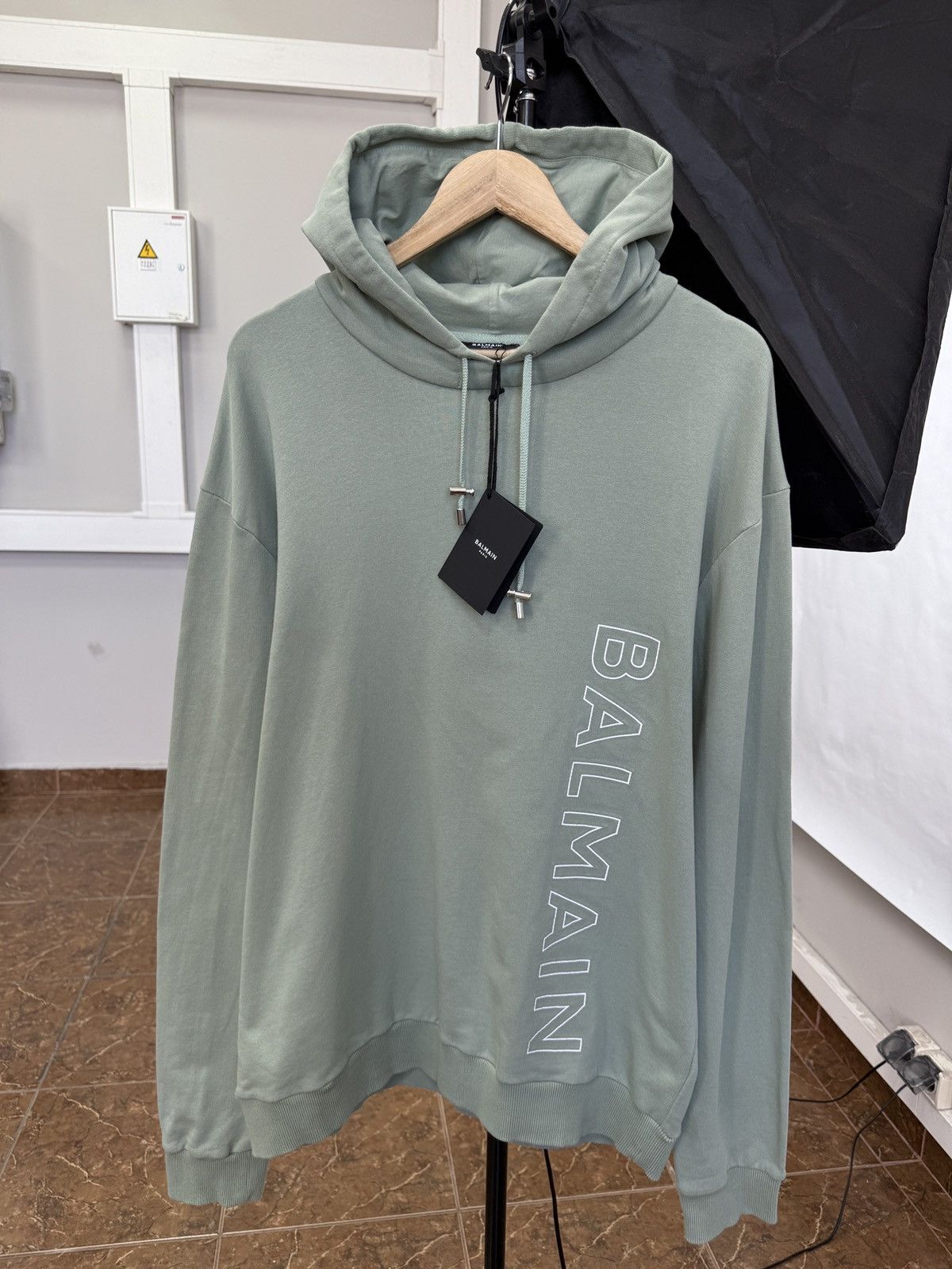 Balmain 🇫🇷 ❗️NEW Balmain Paris Logo-Embossed Green Terry Hoodie Size US L / EU 52-54 / 3 - 1 Thumbnail