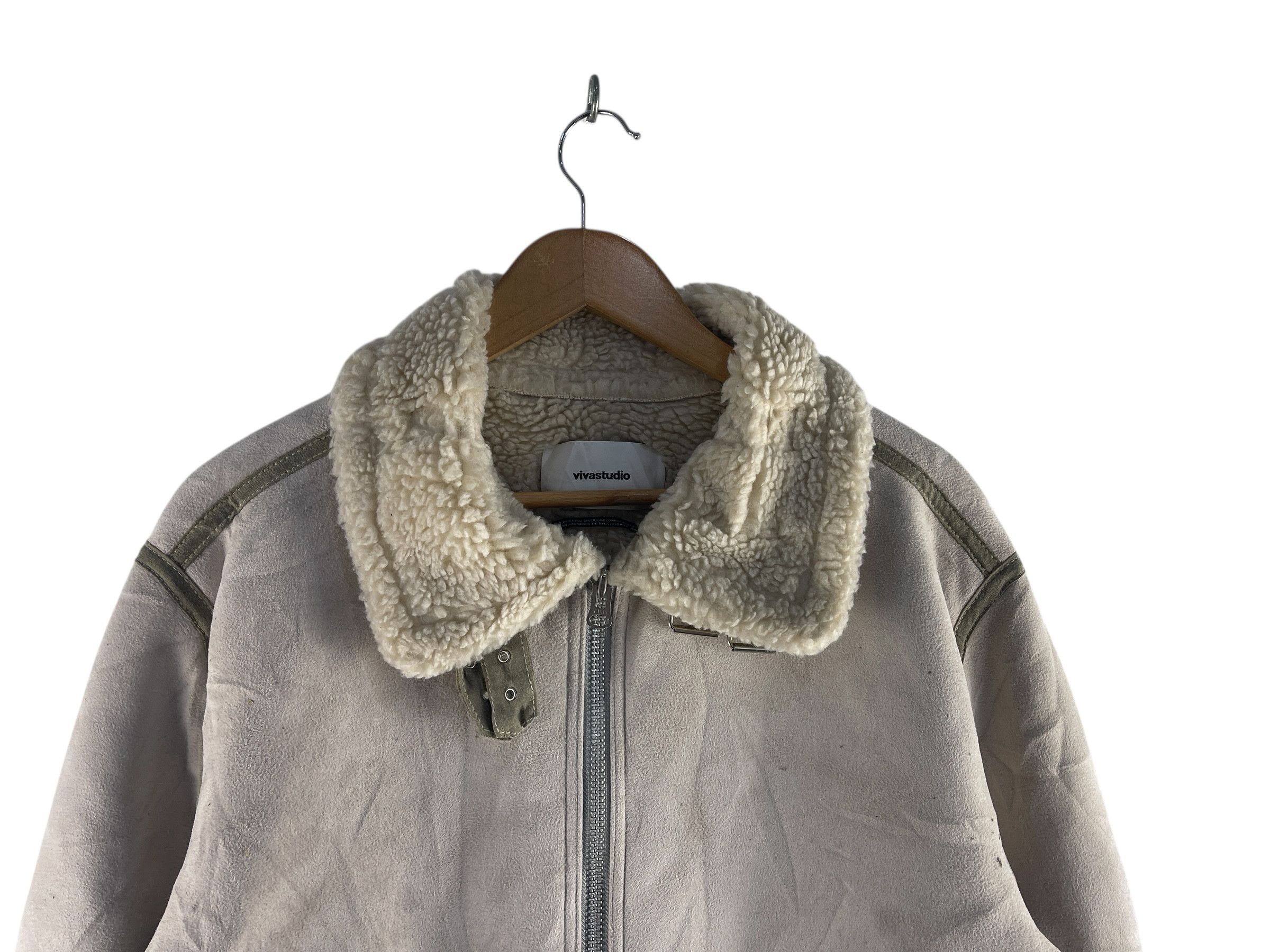 Vivastudio Vivastudio Sherpa Lined Aviator Flight Jacket Grey Shearling Size US L / EU 52-54 / 3 - 8 Thumbnail