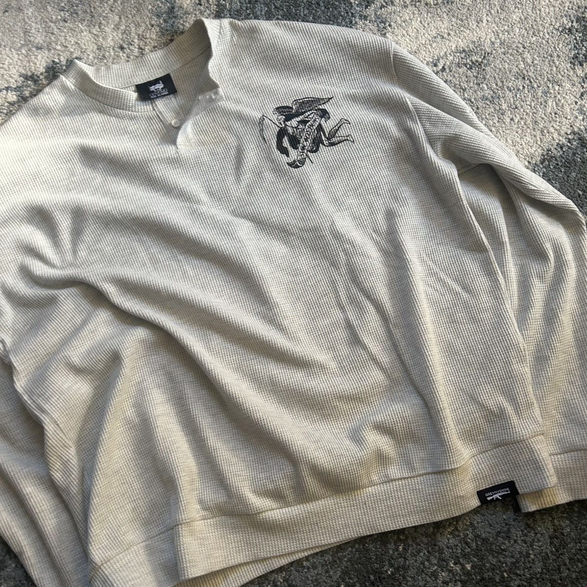 G59 Records 2023 $uicideboy$ OCCULT ESOTERiC OATMEAL MÉLANGE HENLEY Size US XL / EU 56 / 4 - 10 Thumbnail
