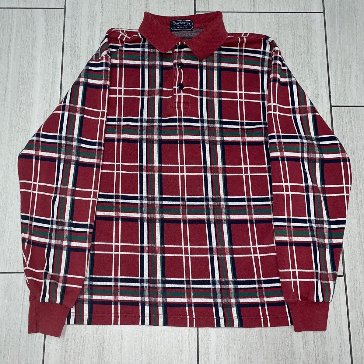 Burberry Burberrys Plaid Vintage Made in USA Polo Longsleeve Size US M / EU 48-50 / 2 - 1 Thumbnail