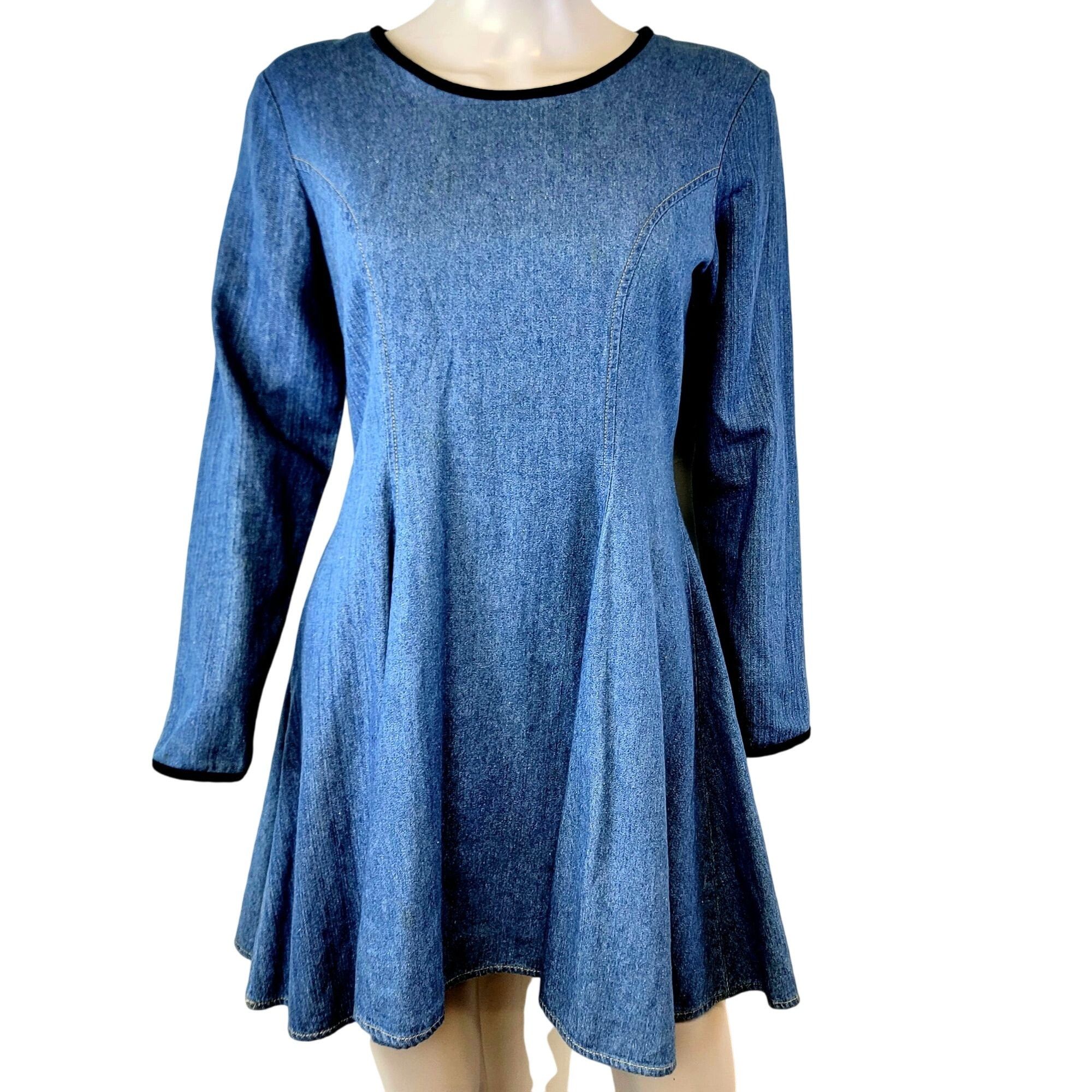 Vintage 90s Denim Mini Dress Women Small Medium Black Velvet - joarbit.com