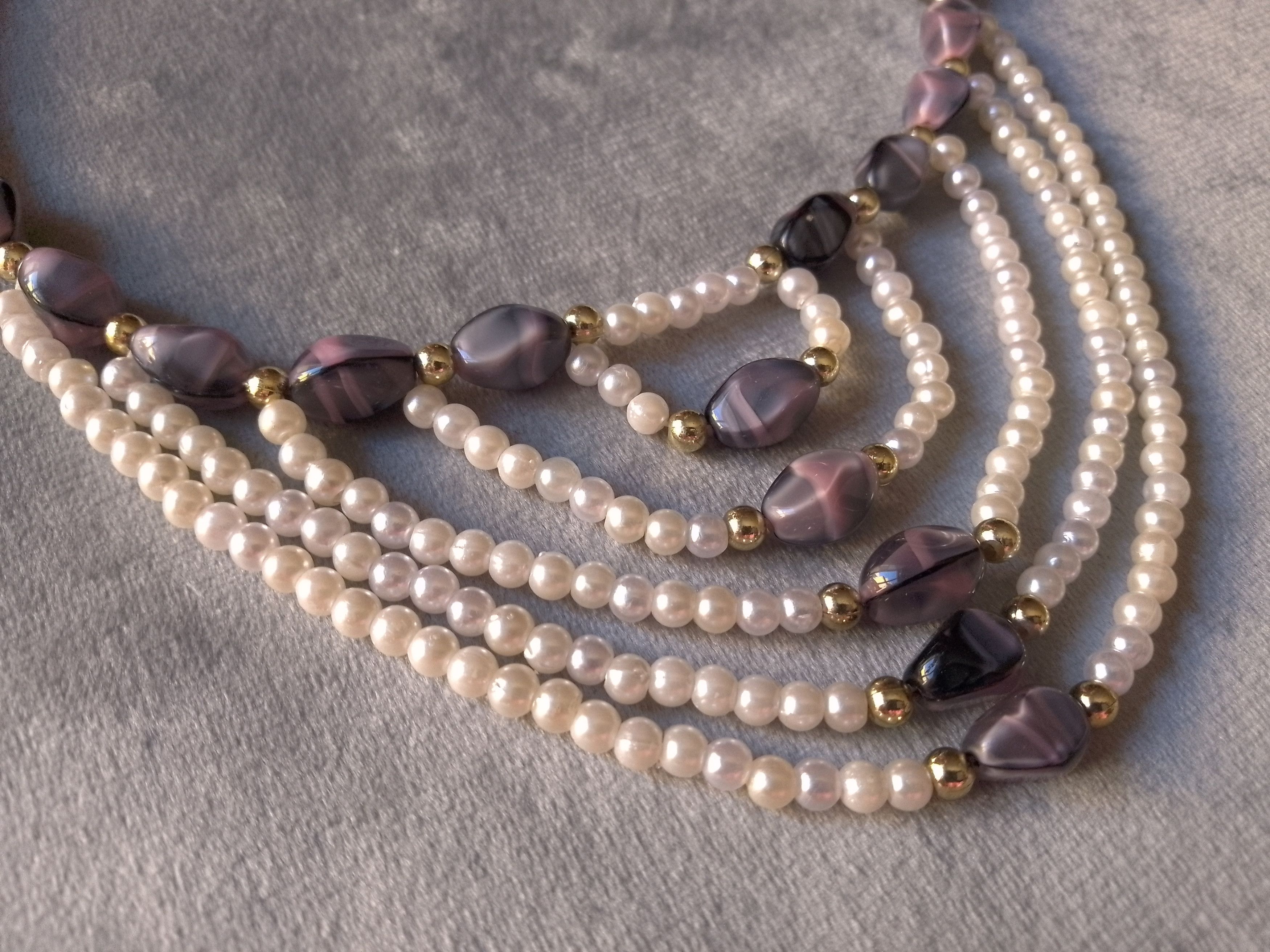 Handmade Necklace Pearls Tumbled Purple Amethyst Multithread Size ONE SIZE - 8 Thumbnail